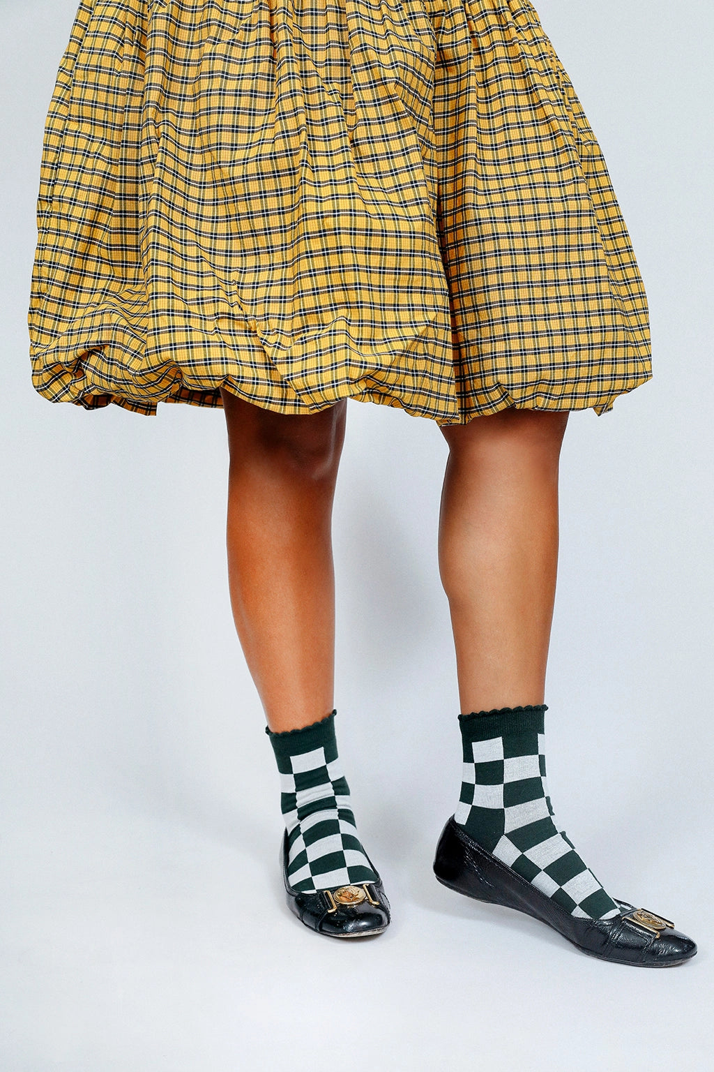 Green Large Checkered Ankle Socks