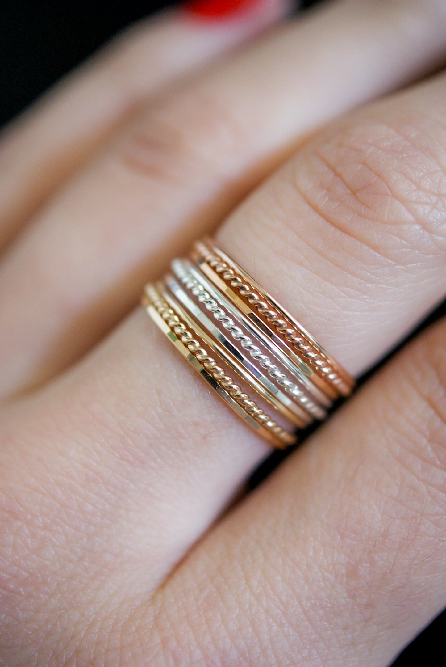 Twist Set of 3 Stacking Rings, 14K Rose Gold Fill