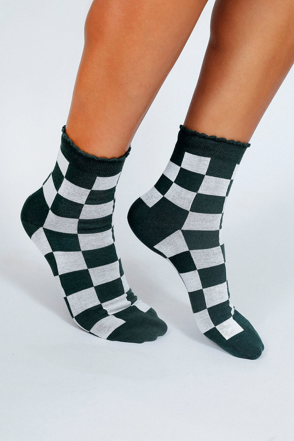 Green Large Checkered Ankle Socks
