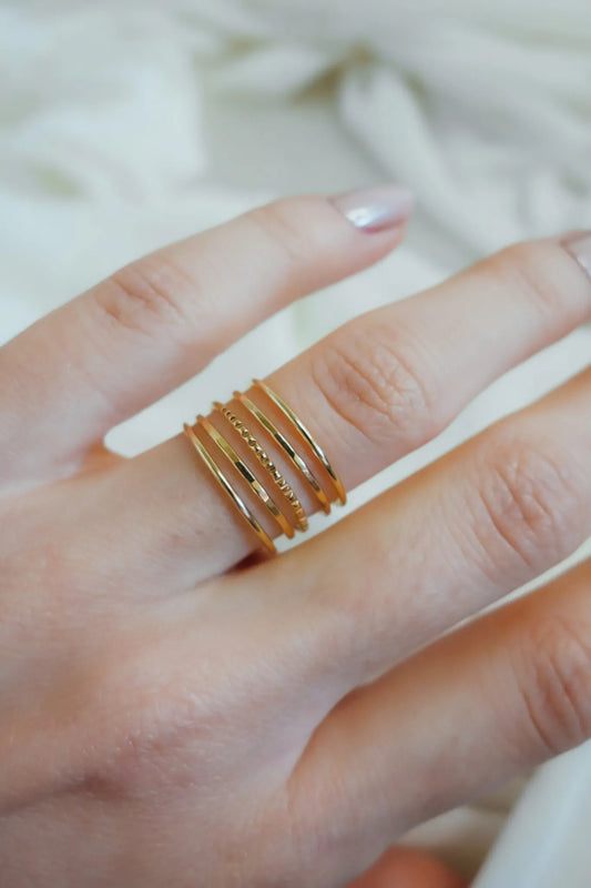 The Classic Lined Set of 5 Stacking Rings, Solid 14K Gold or Rose Gold