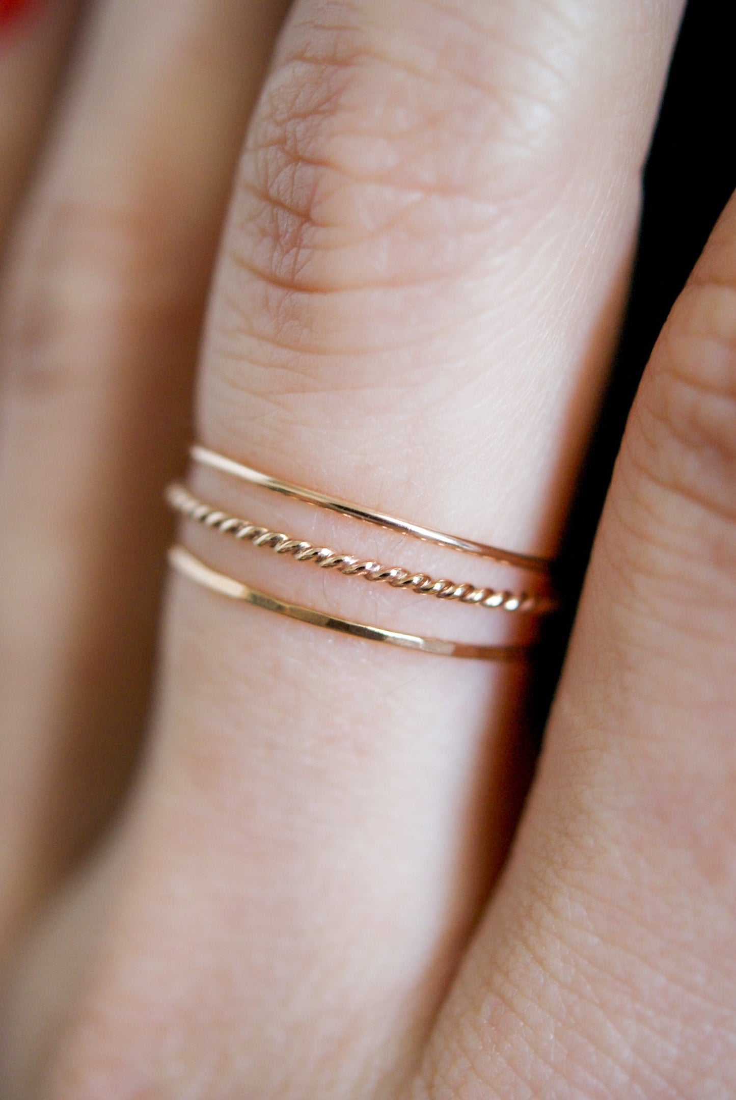 Twist Set of 3 Stacking Rings, 14K Rose Gold Fill