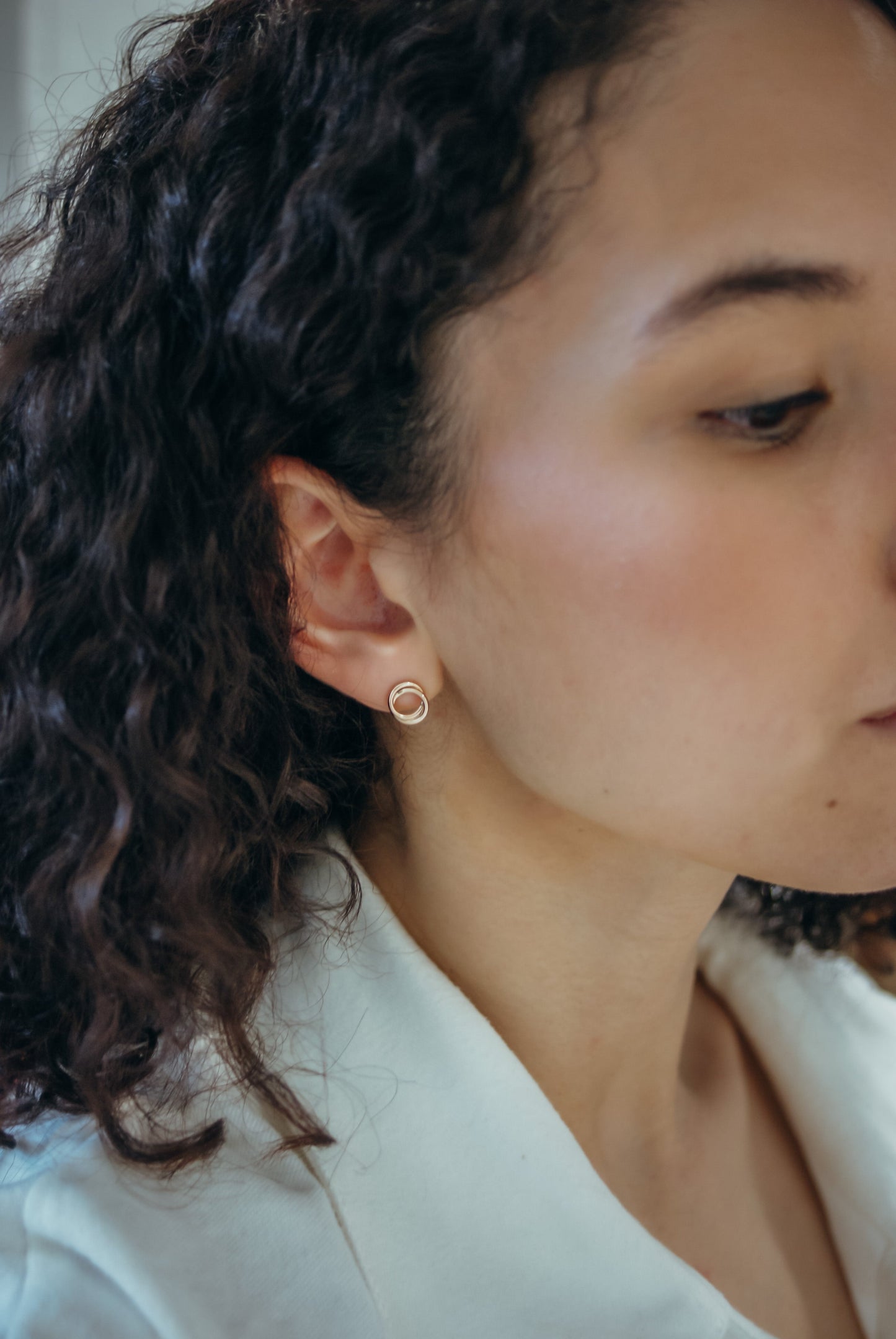 Interlocking Stud Earrings in Solid 14K Gold or Rose Gold