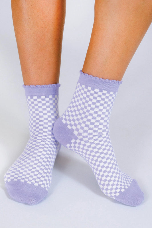Lavender Checkered Ankle Socks