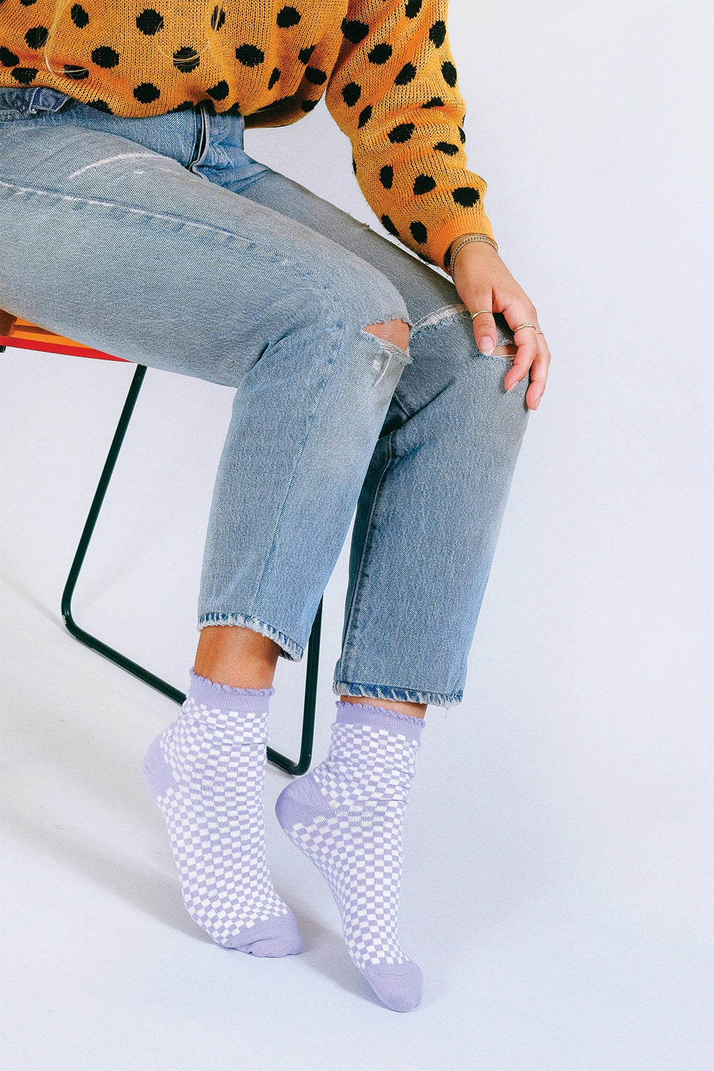 Lavender Checkered Ankle Socks
