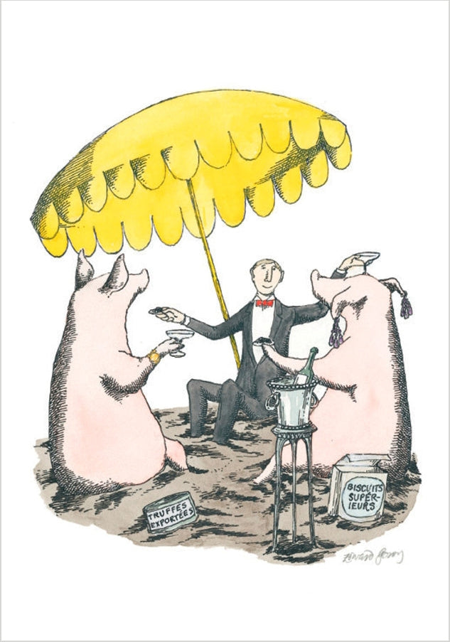 Pigs with Champagne Birthday Card