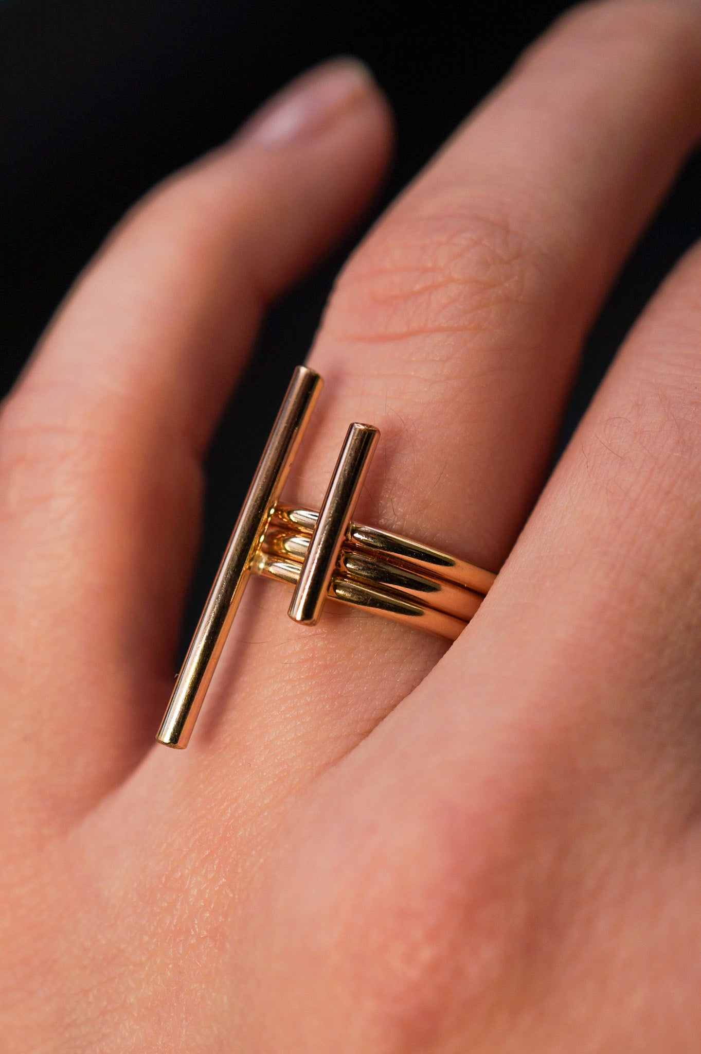 Double Bar Set of 3 Stacking Rings, Gold Fill, Rose Gold Fill or Sterling Silver