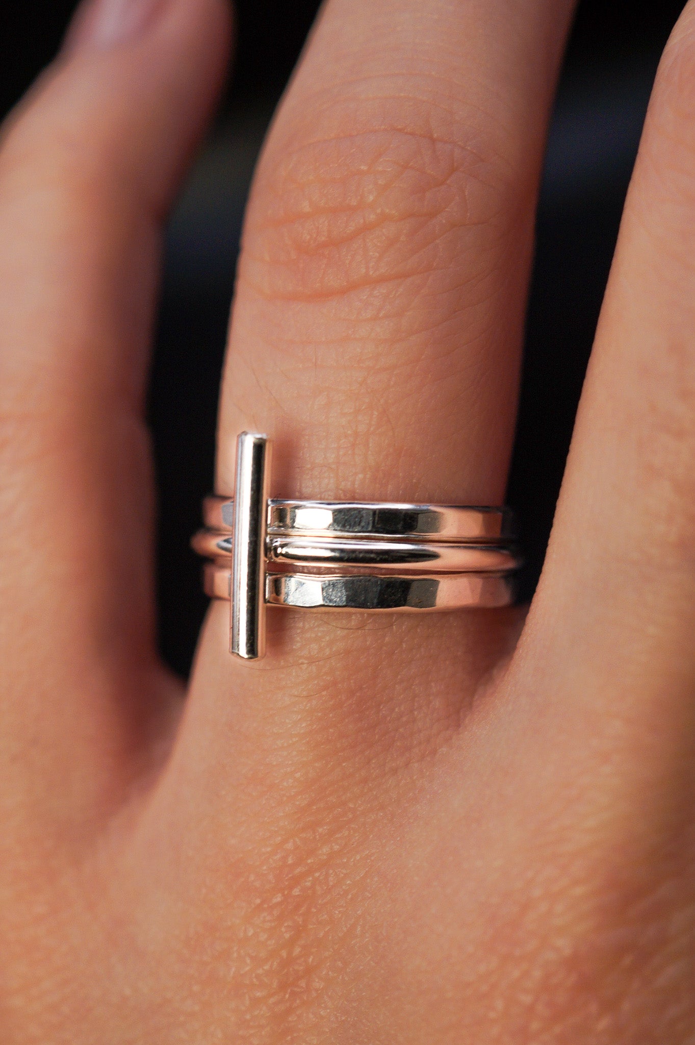 Mini Bar Set of 3 Stacking Rings, Gold Fill, Rose Gold Fill or Sterling Silver