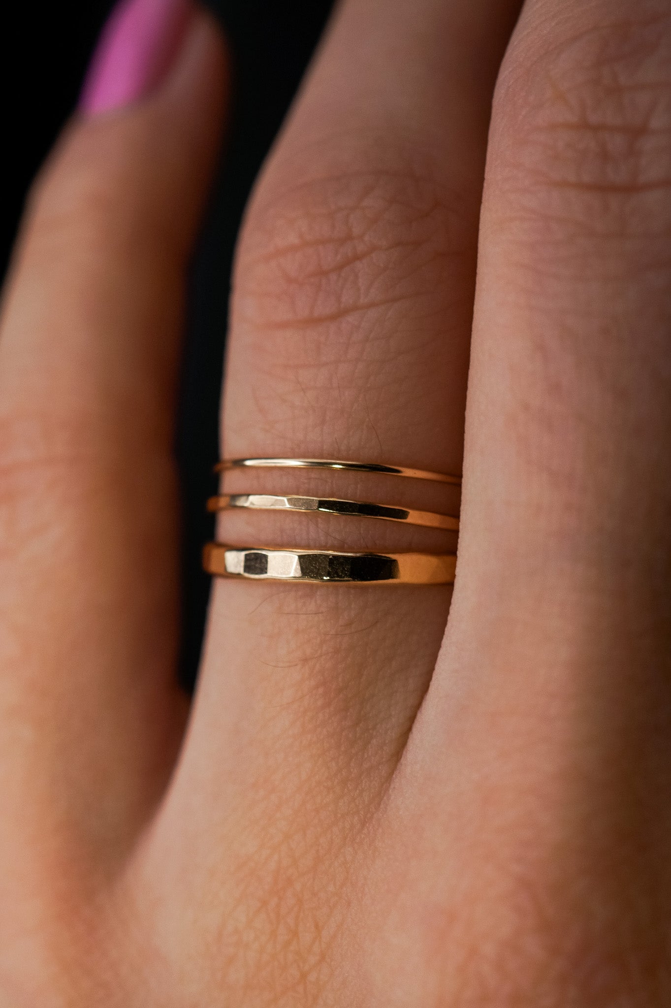 Basic Stacking Set Of 3 Rings, Solid 14K Gold or Rose Gold