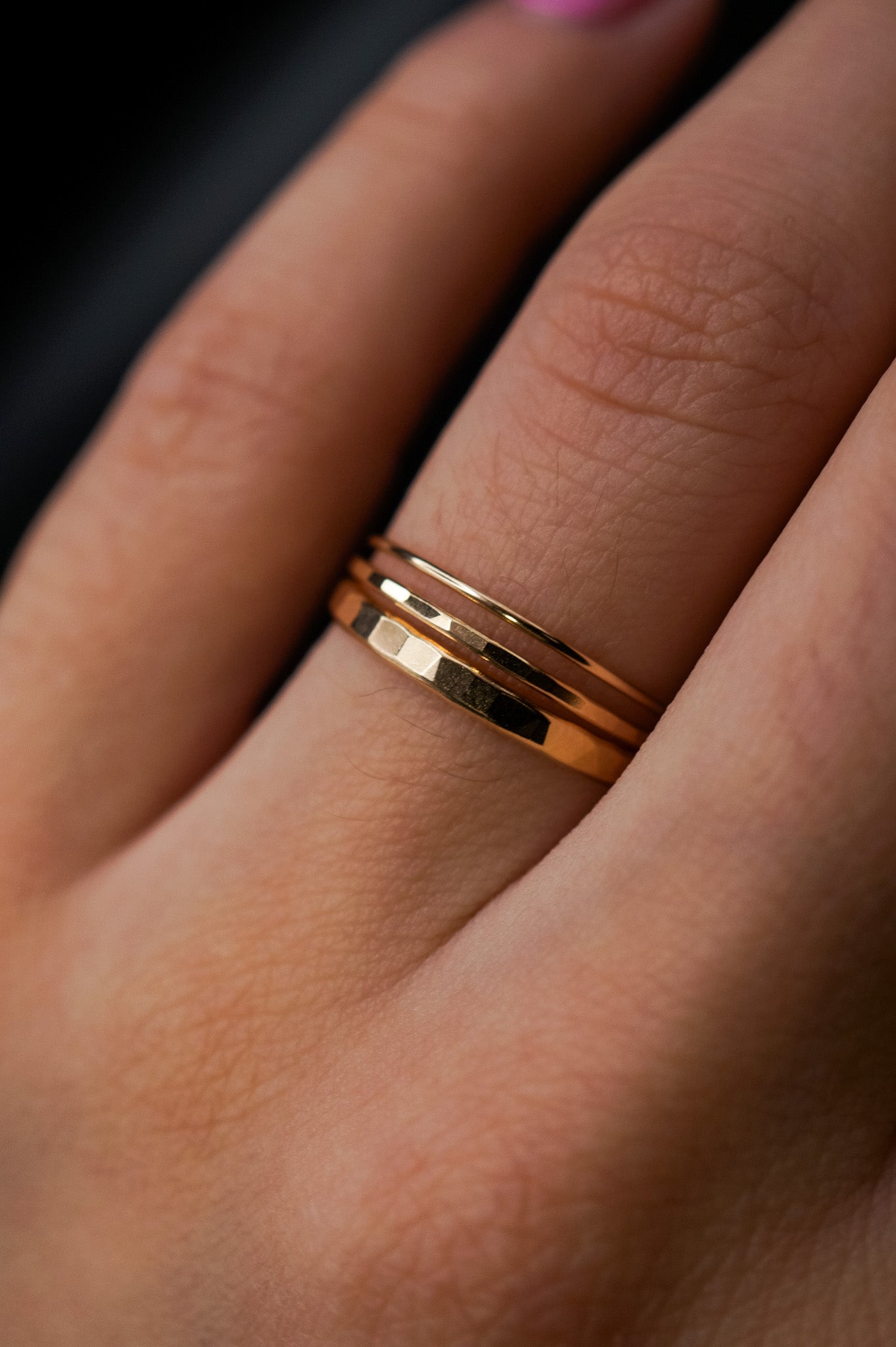 Basic Stacking Set Of 3 Rings, Solid 14K Gold or Rose Gold