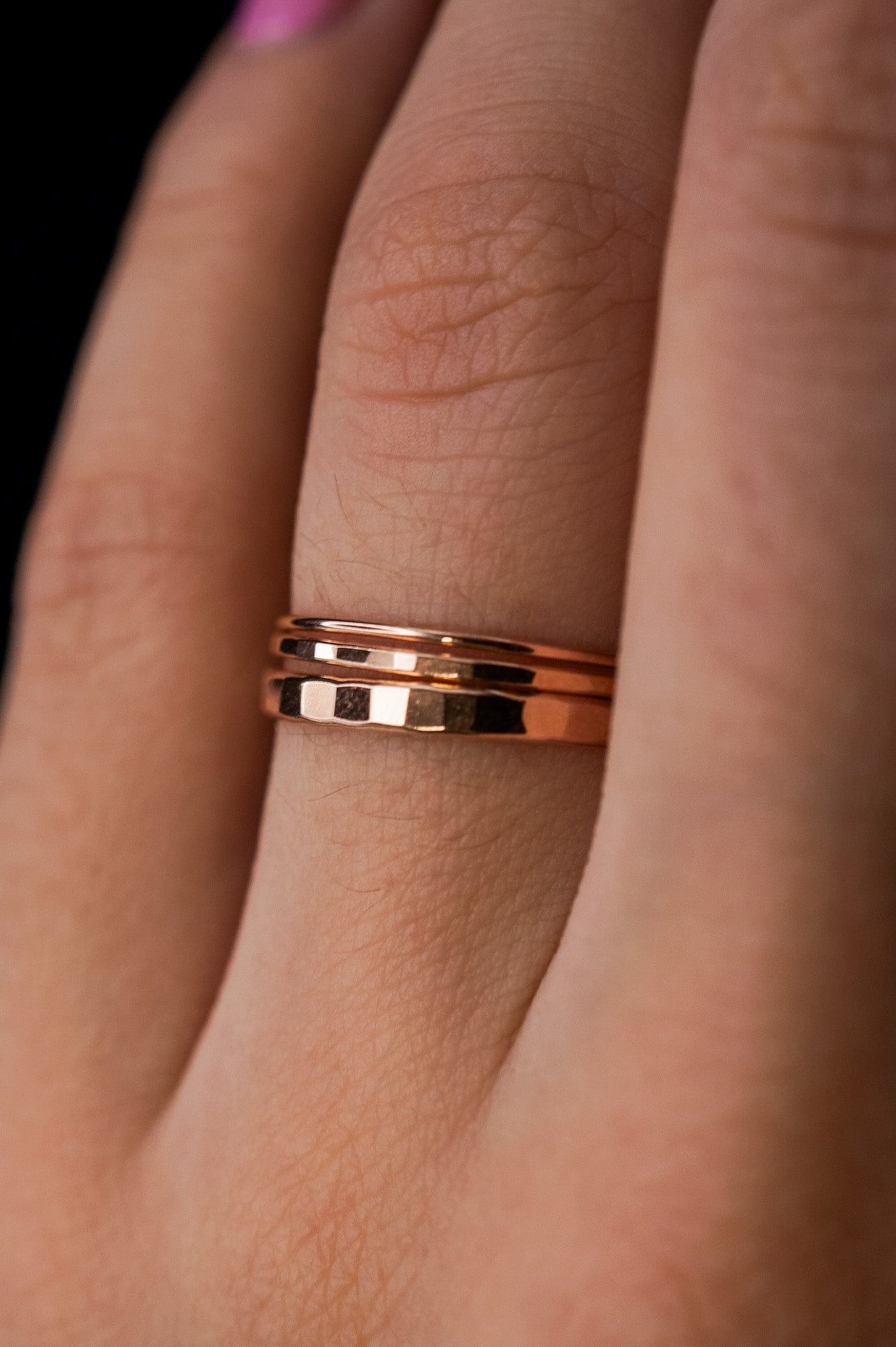 Basic Stacking Set Of 3 Rings, Solid 14K Gold or Rose Gold