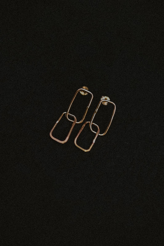 Rectangle Link Stud Earrings, Gold Fill, Rose Gold Fill, or Sterling Silver