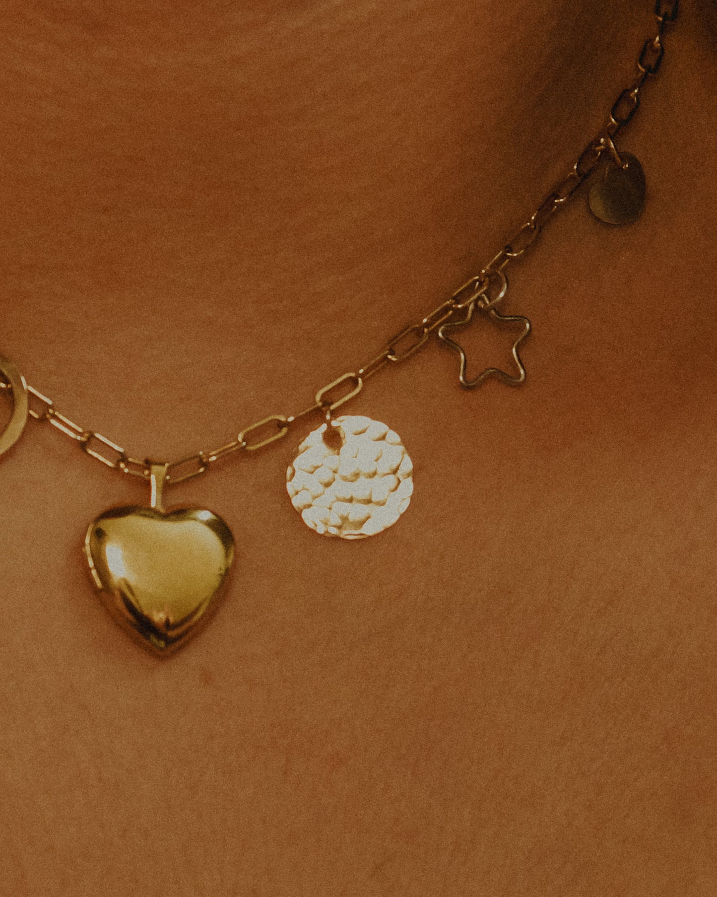 Hammered Medallion Charm, Solid 14K Gold