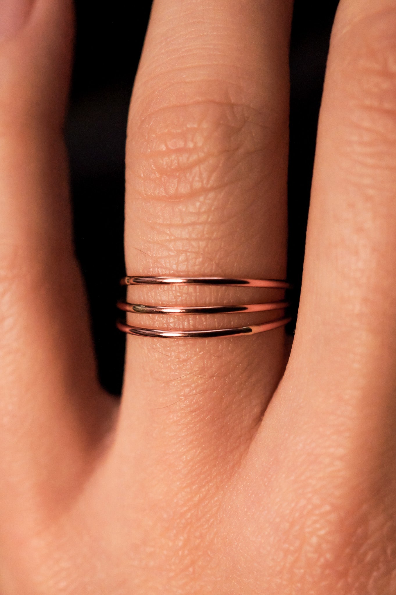 Connected Set of 3 Rings, 14K Rose Gold Fill