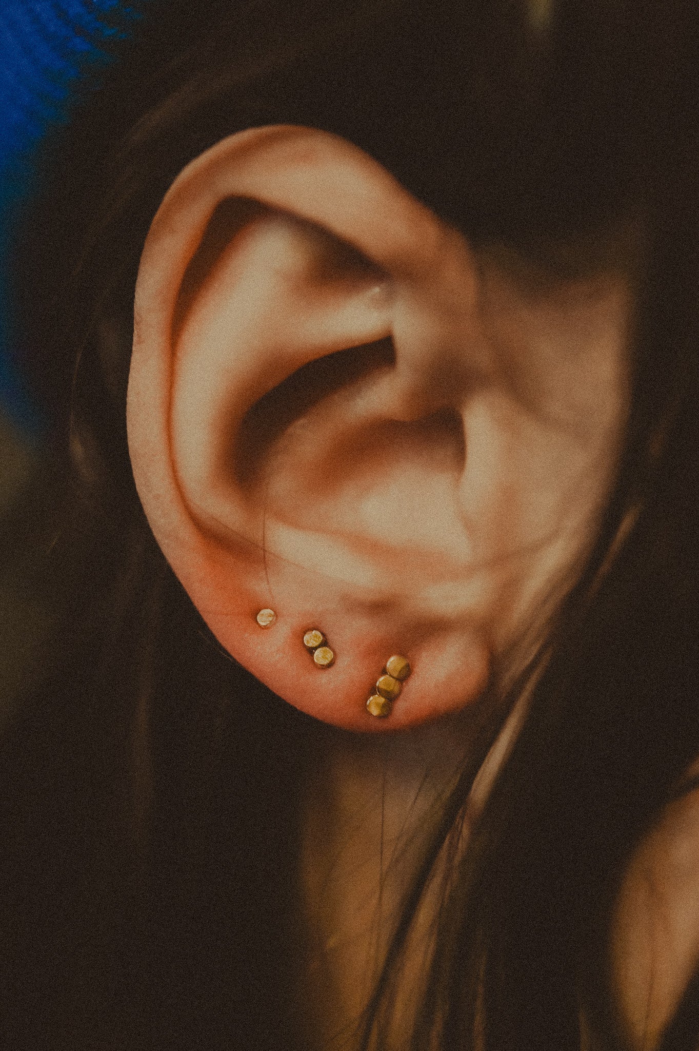 Hammered Bead Stud Earrings in Solid Gold