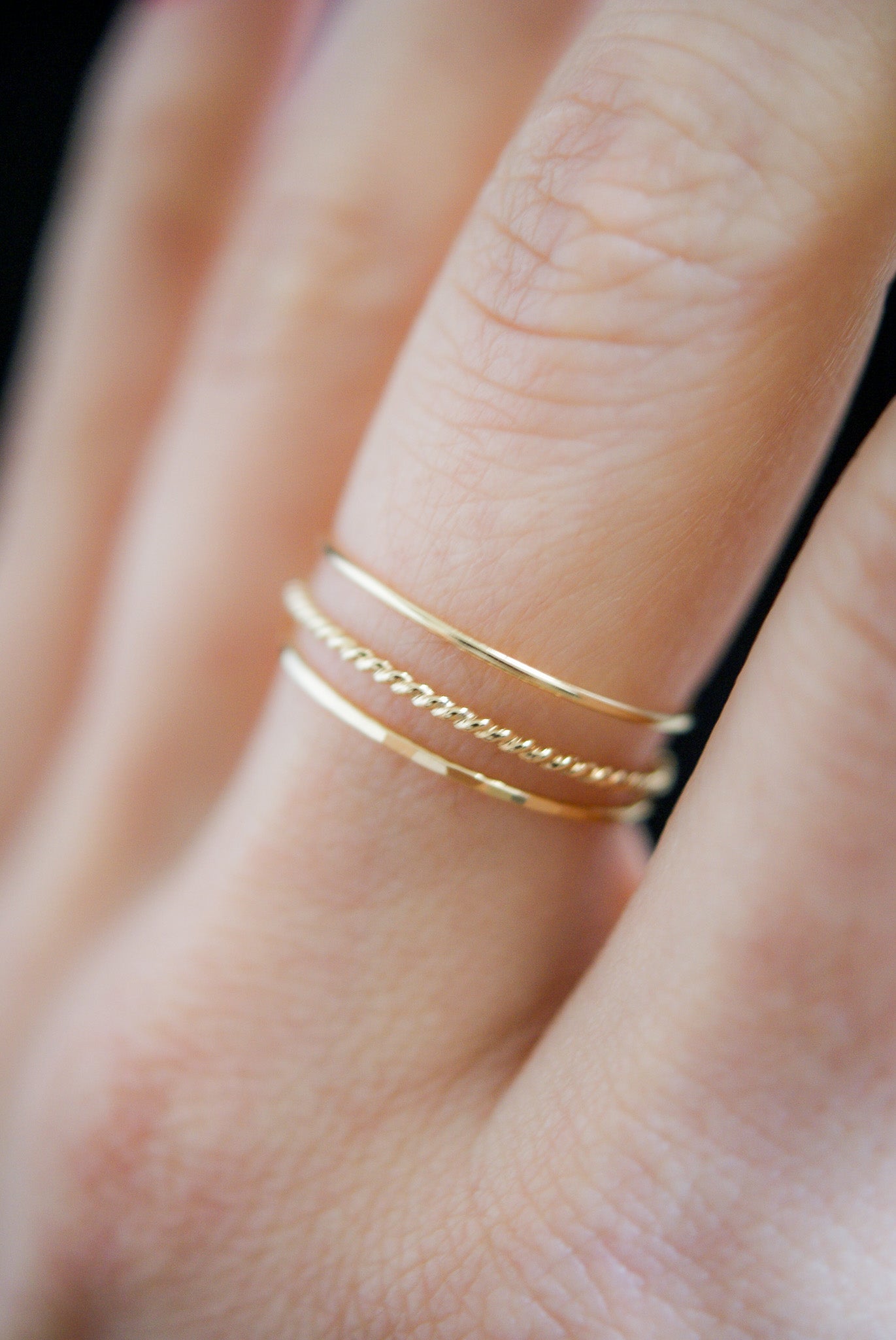 Twist Set of 3 Stacking Rings, Solid 14K Gold or Rose Gold