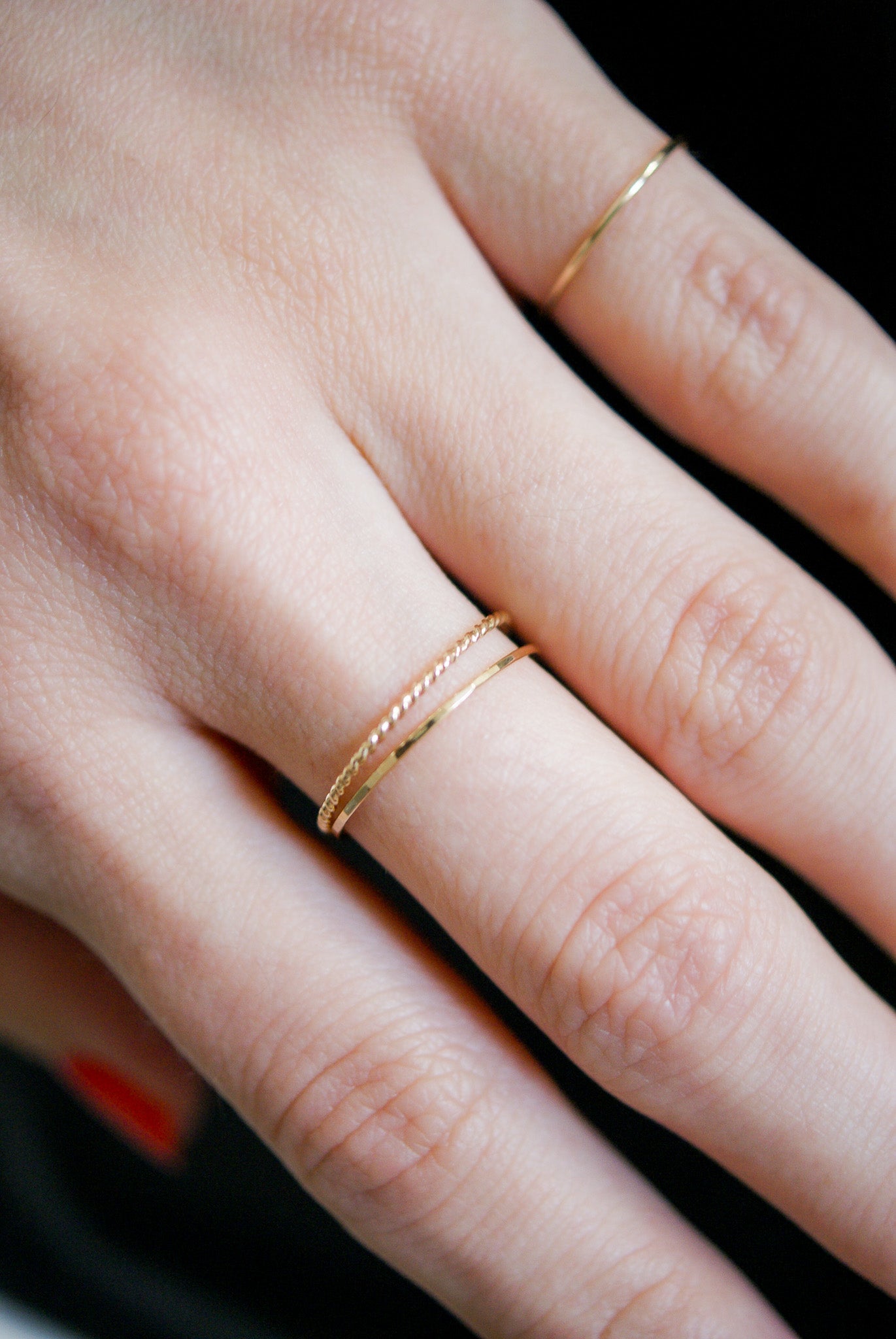 Twist Set of 3 Stacking Rings, Solid 14K Gold or Rose Gold