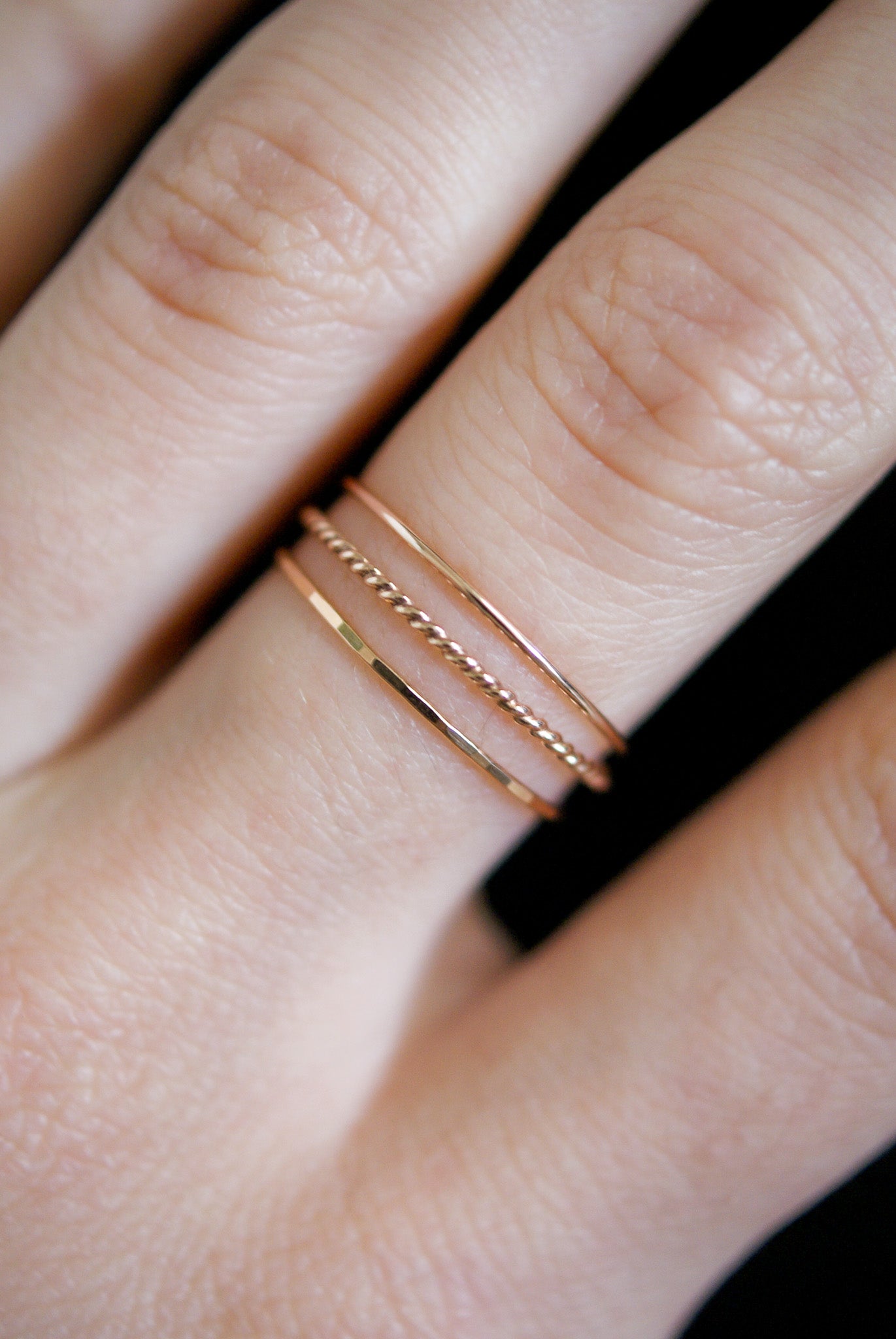 Twist Set of 3 Stacking Rings, Solid 14K Gold or Rose Gold