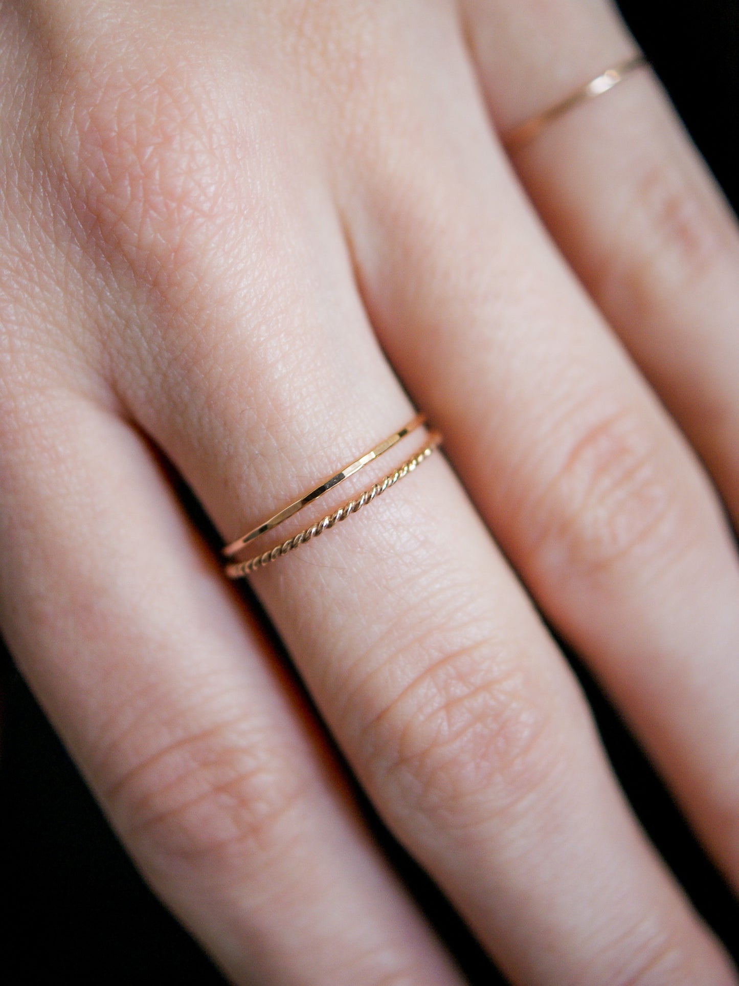 Twist Set of 3 Stacking Rings, Solid 14K Gold or Rose Gold