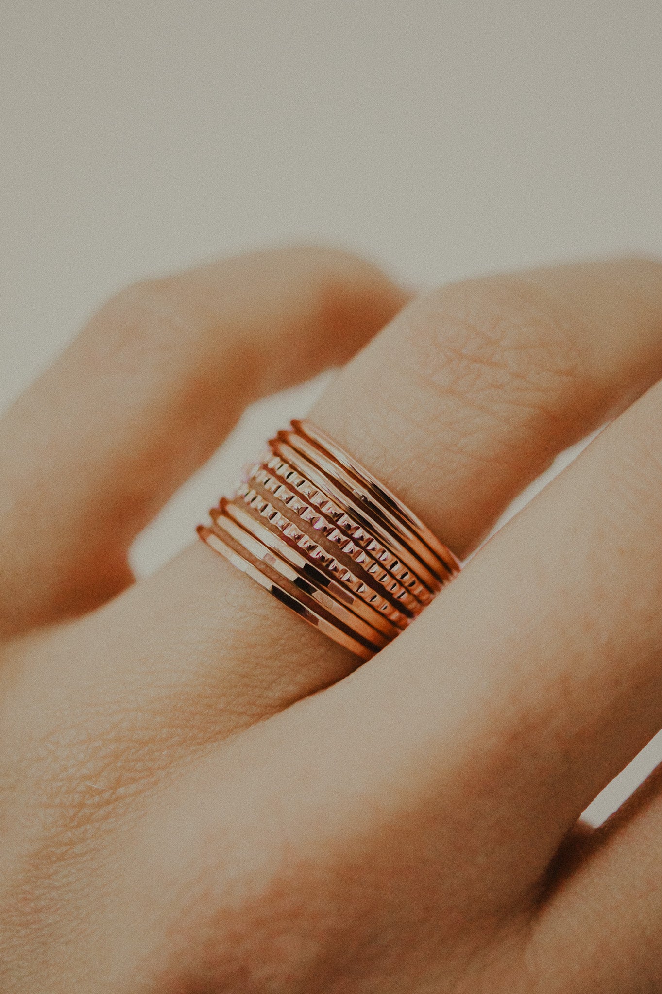Lined Set of 9 Stacking Rings, Gold Fill, Rose Gold Fill or Sterling Silver