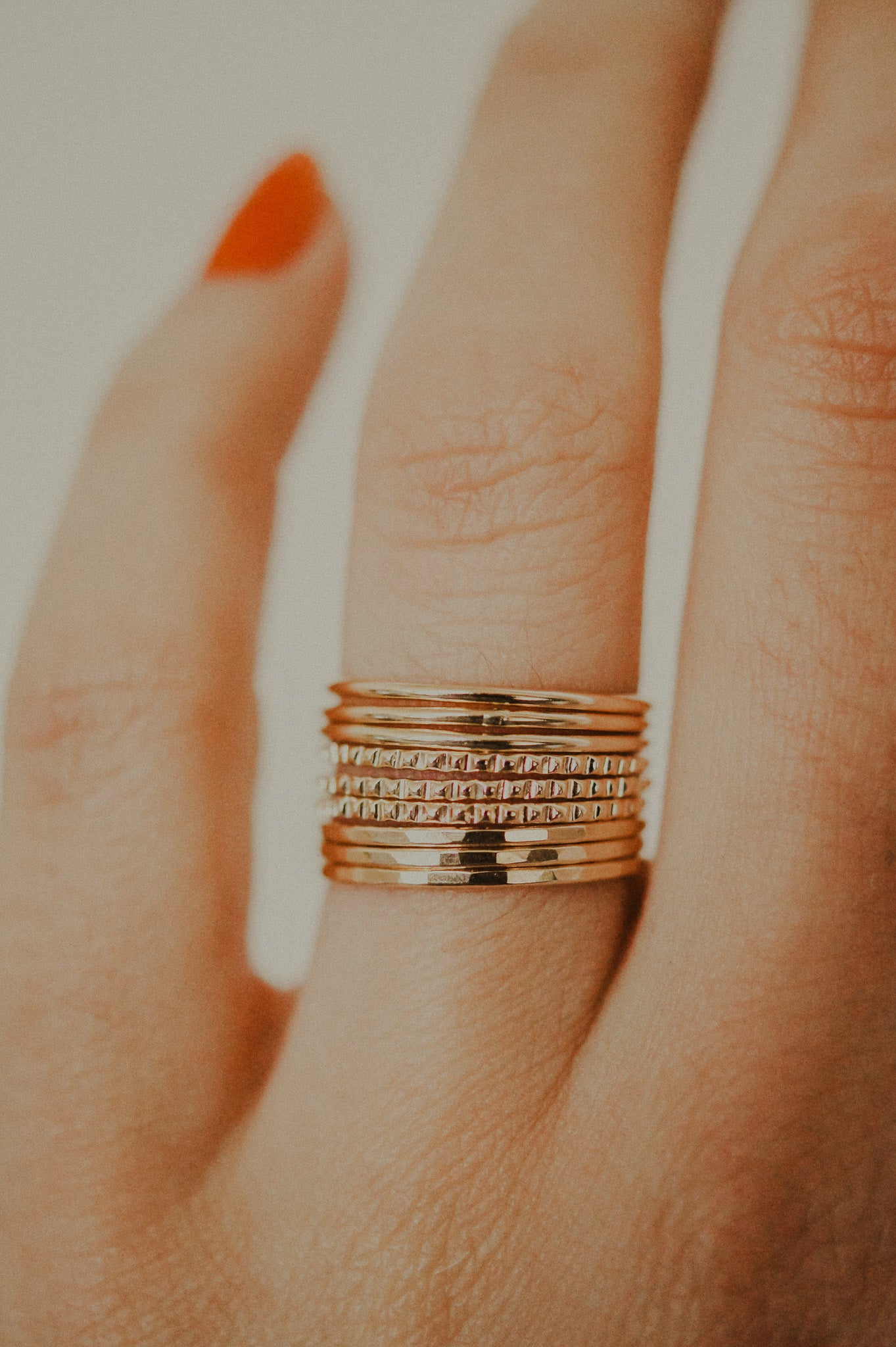 Lined Set of 9 Stacking Rings, Gold Fill, Rose Gold Fill or Sterling Silver