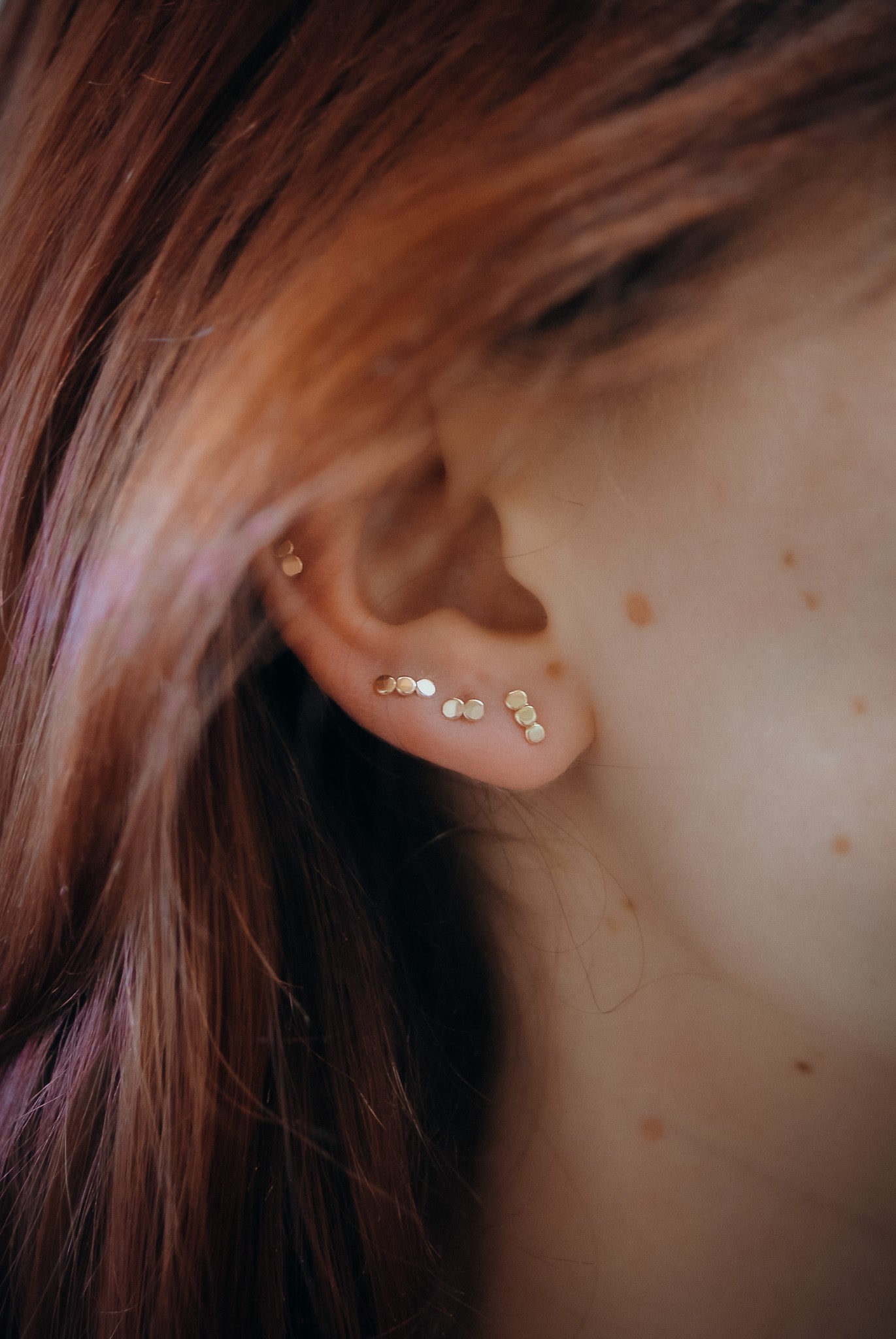 Hammered Bead Stud Earrings in Solid Gold