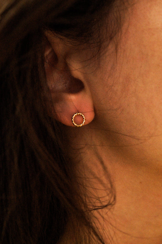 Twist Open Circle Stud Earrings, Solid Gold or Rose Gold