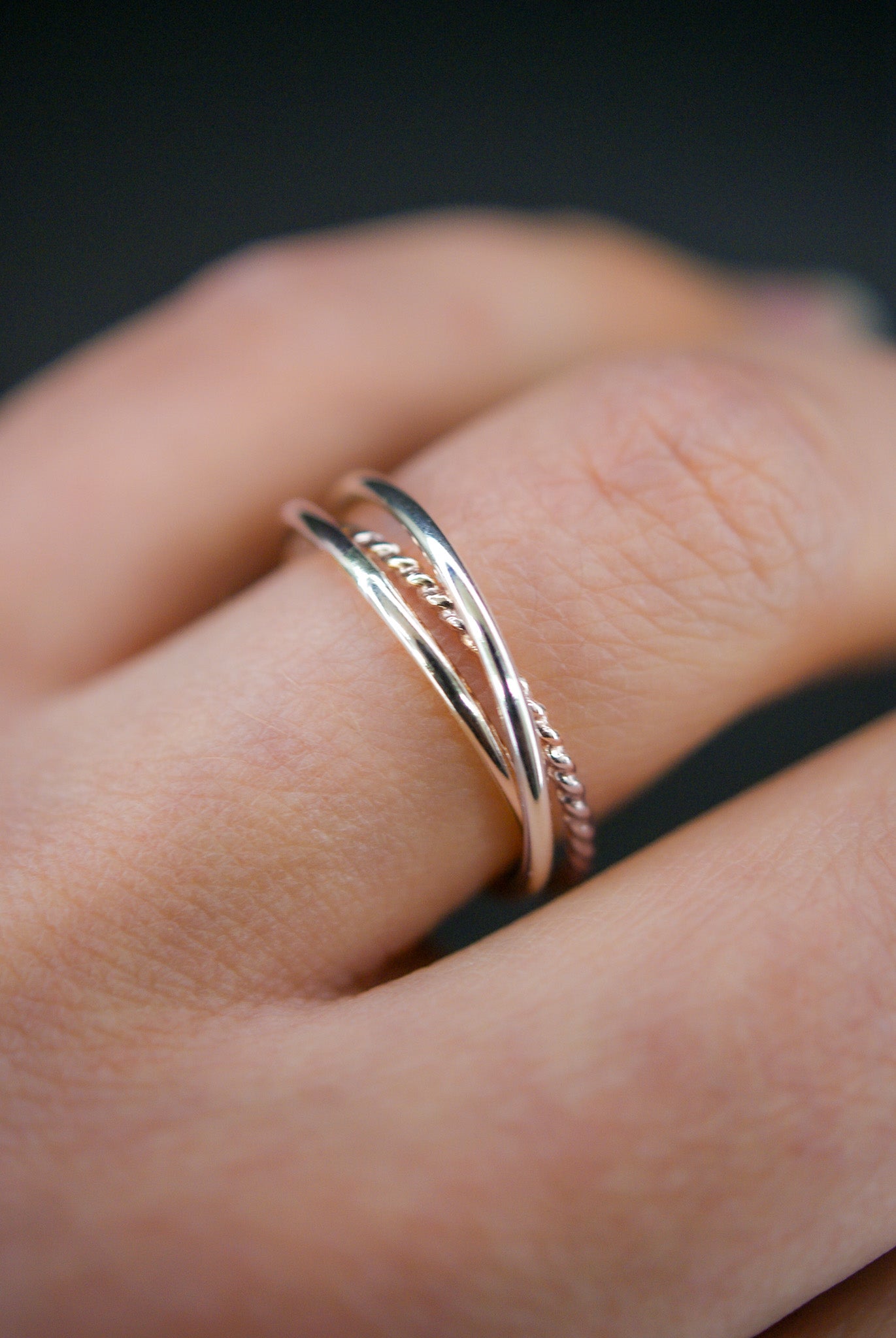 Twist Interlocking Set of 3 Rings, Sterling Silver