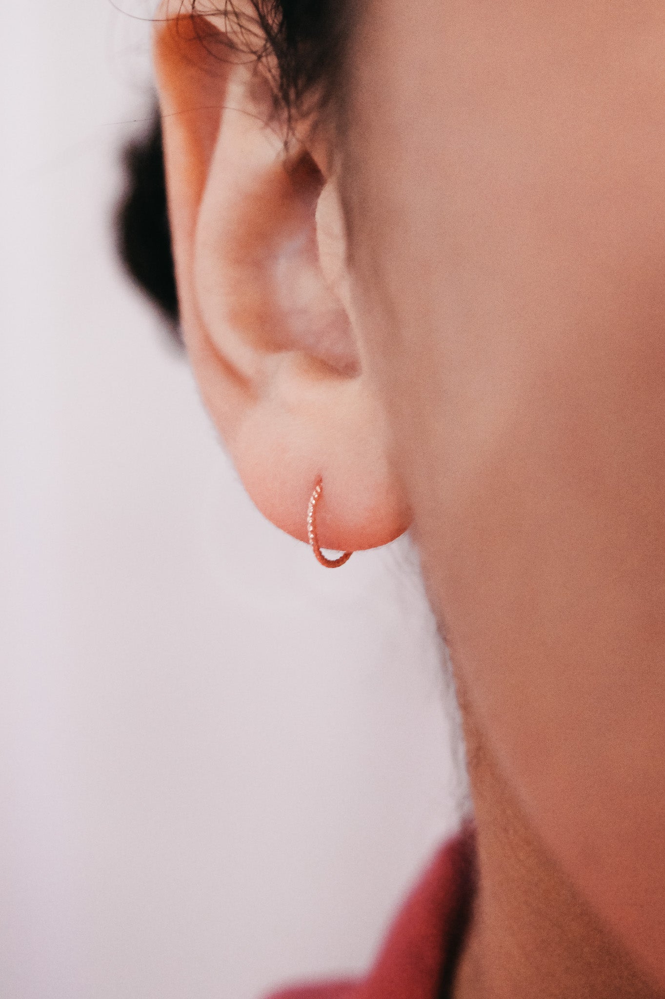 Twist Huggie Hoop Earring in Solid 14K Rose Gold