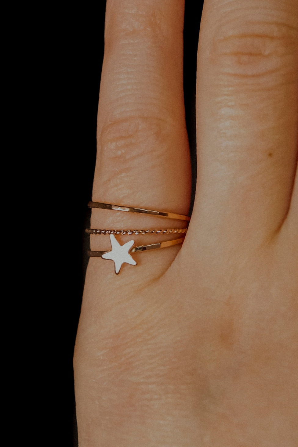 Star Set of 3 Stacking Rings, 14K Rose Gold Fill