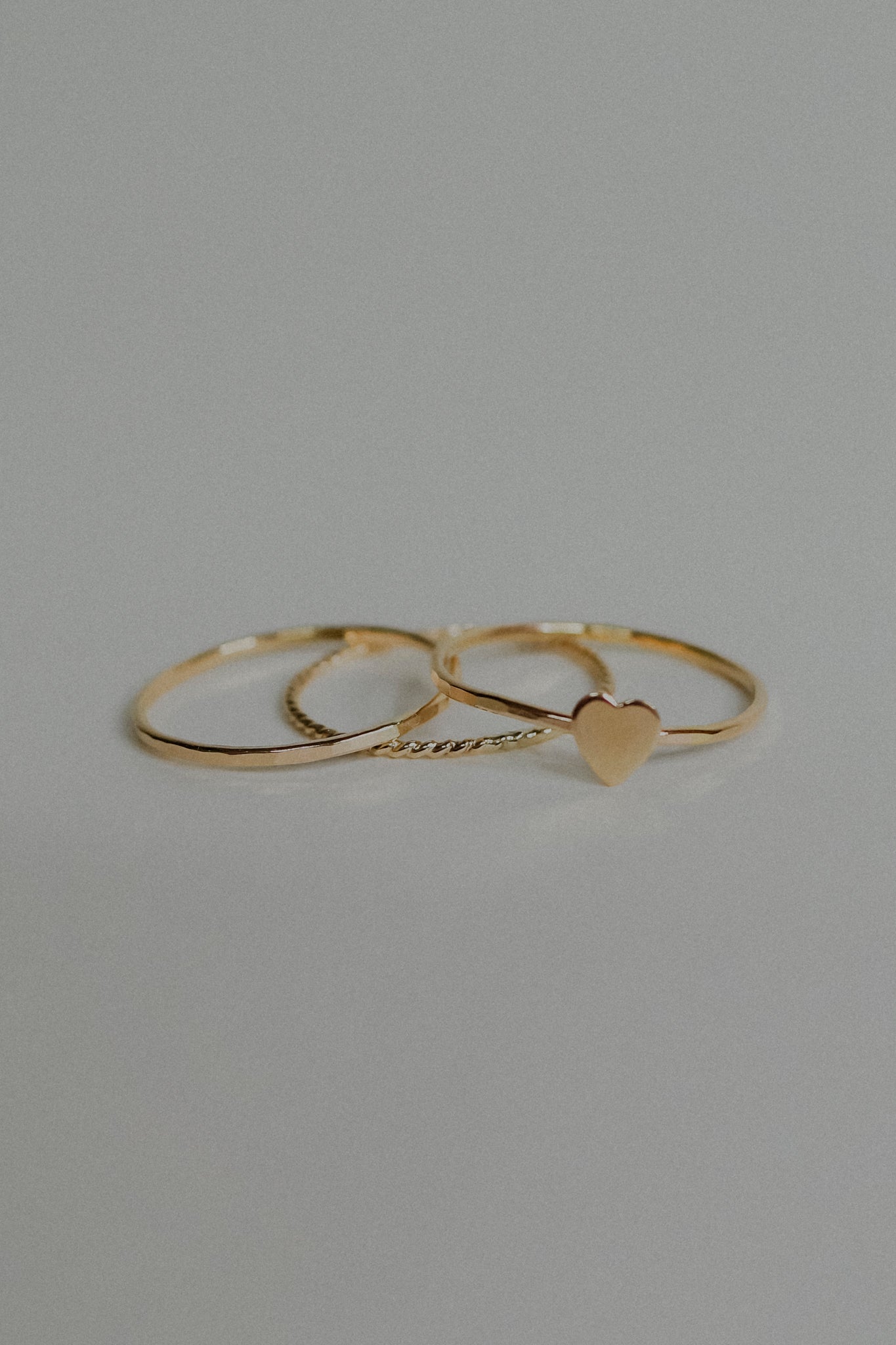 Heart Set of 3 Stacking Rings, 14K Gold Fill