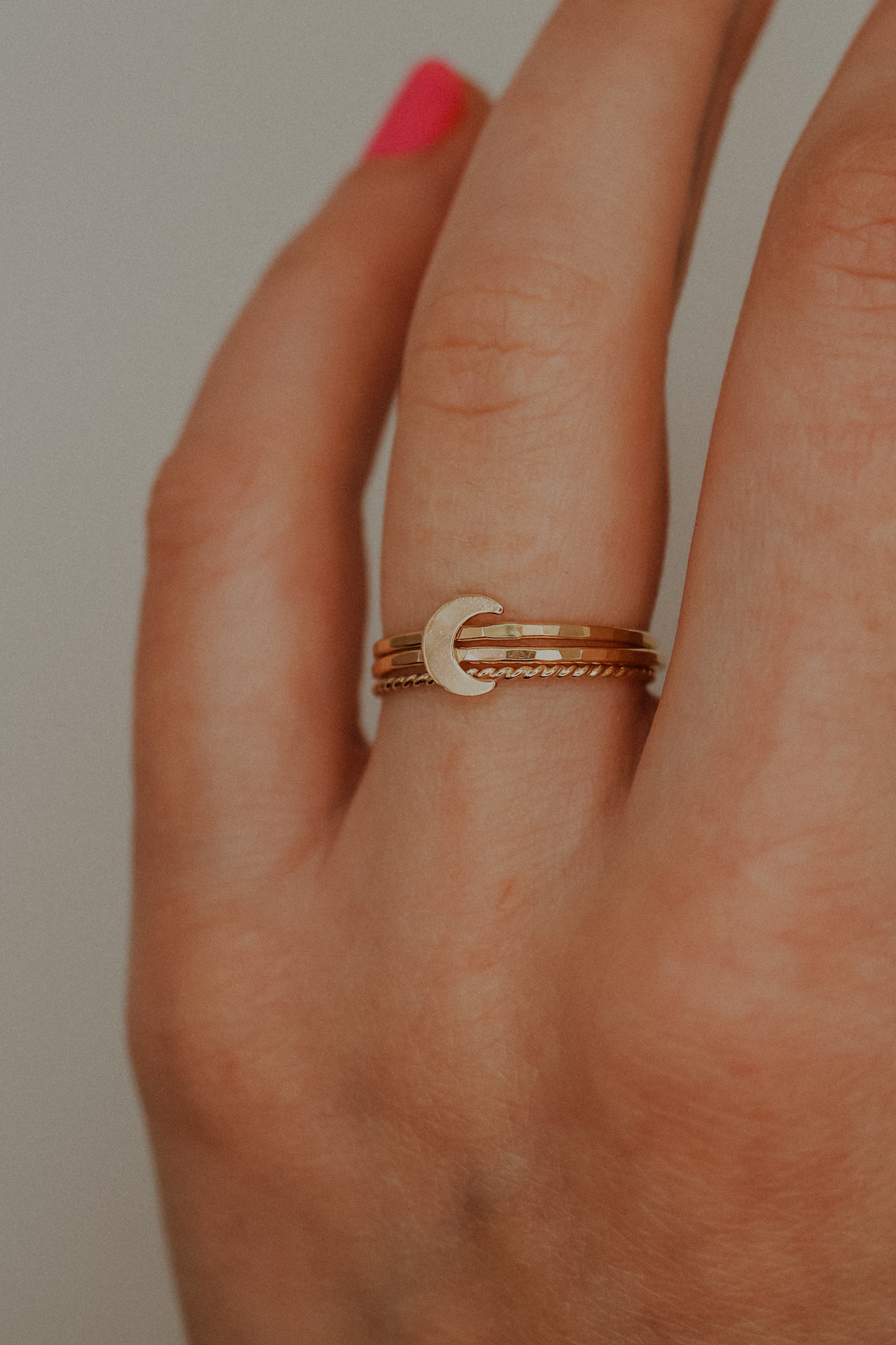 Moon Set of 3 Stacking Rings, 14K Gold Fill
