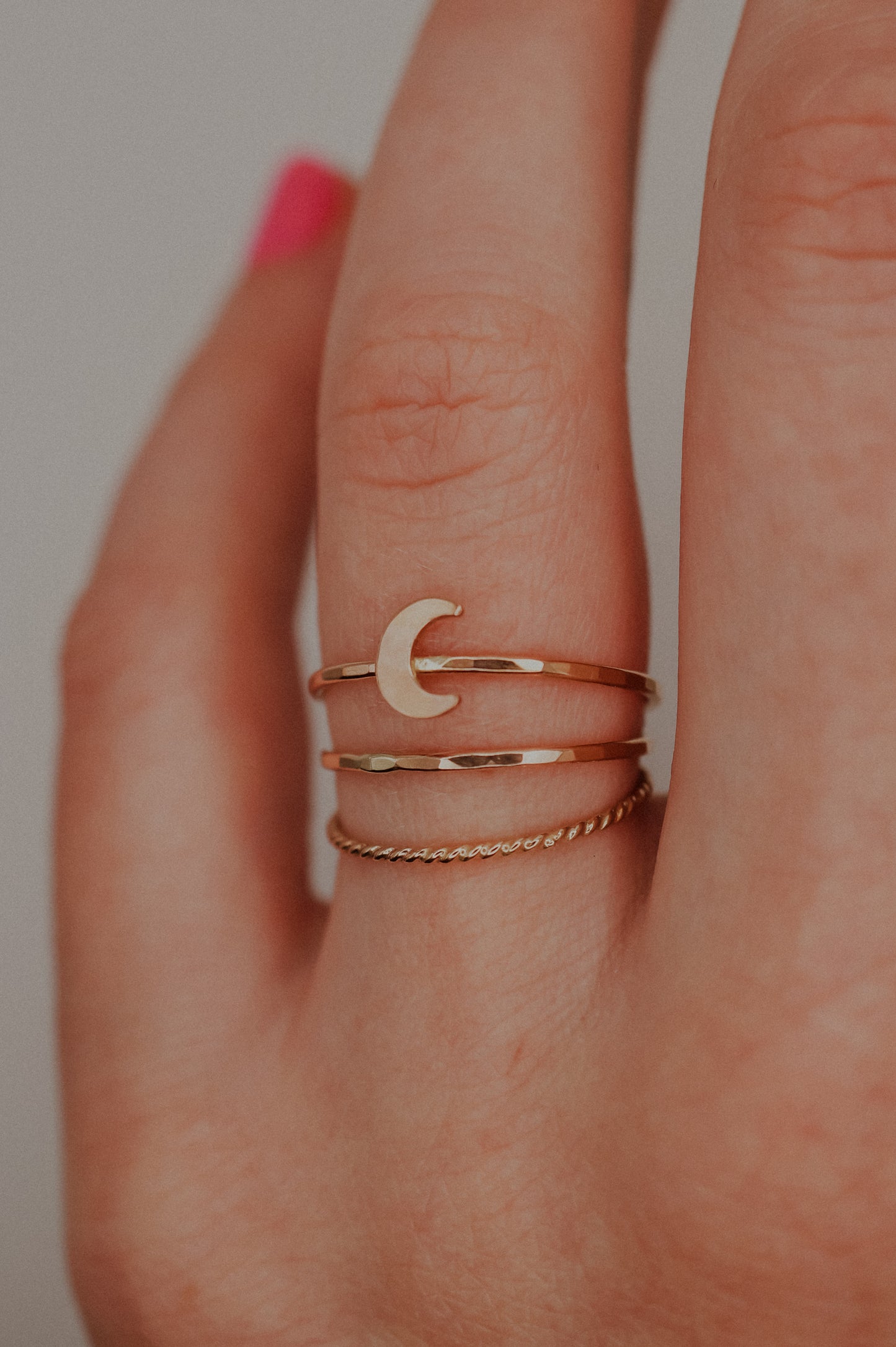 Moon Set of 3 Stacking Rings, 14K Rose Gold Fill