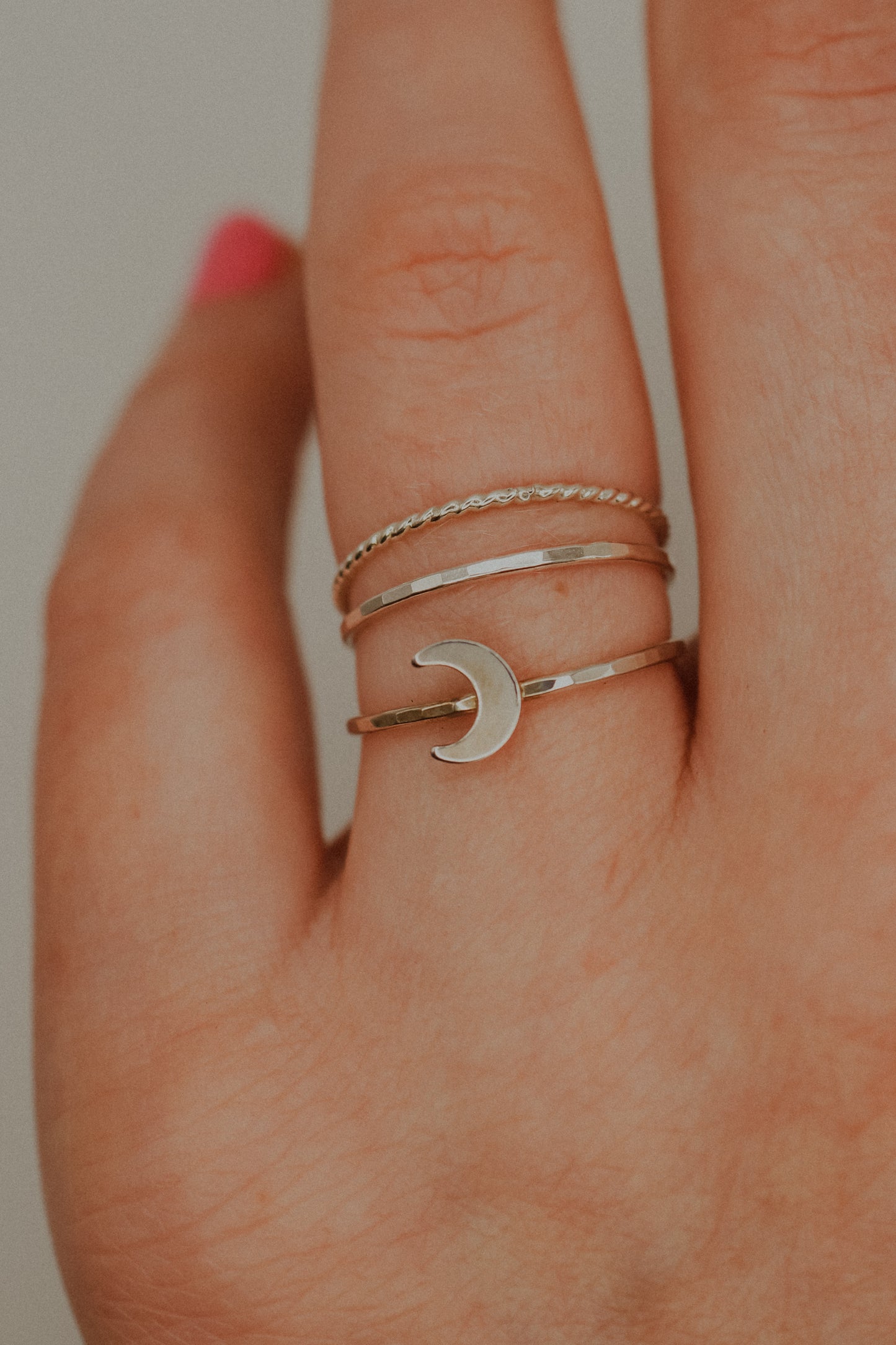 Moon Set of 3 Stacking Rings, Sterling Silver