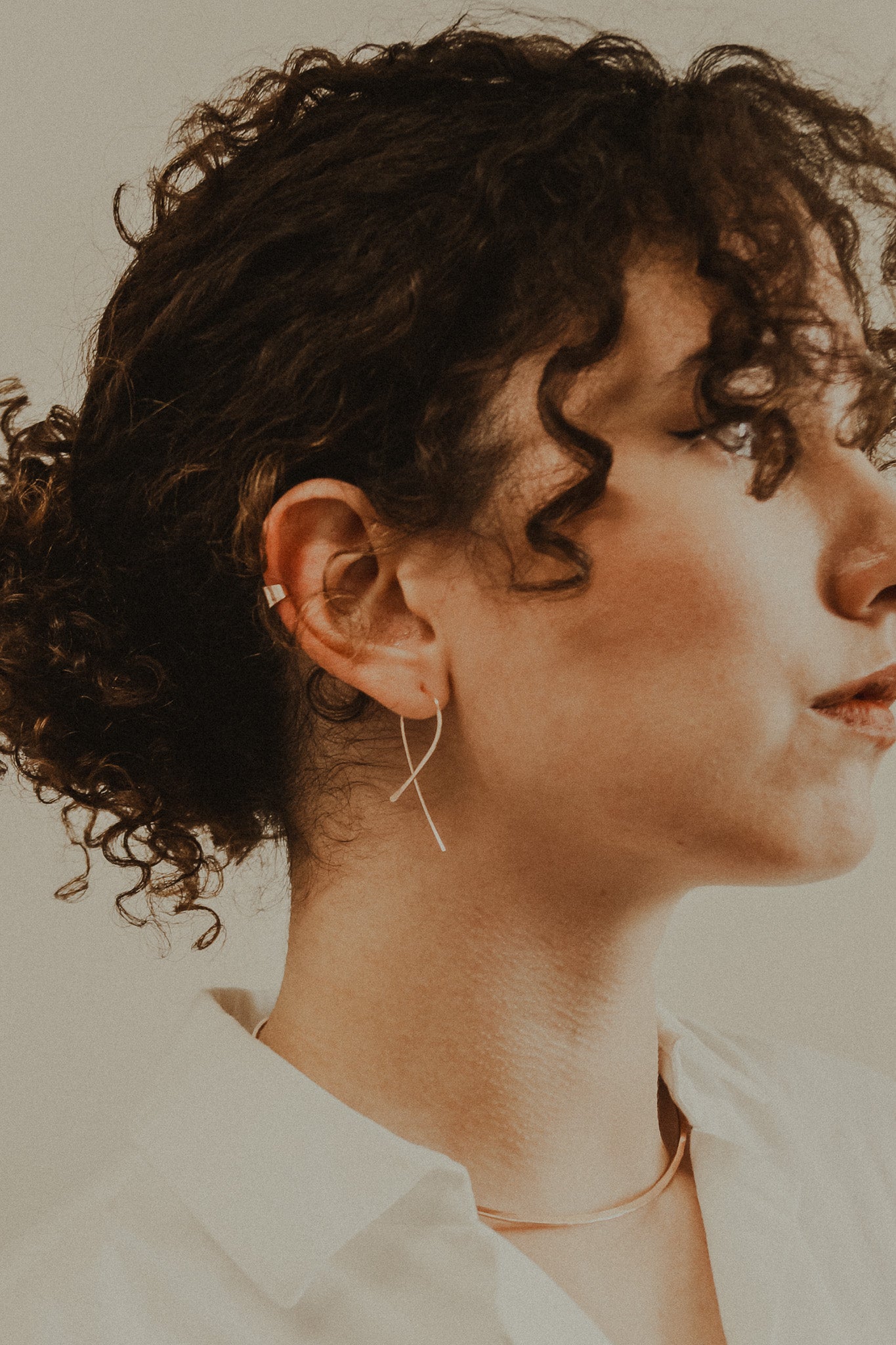 Ribbon Threader Hoop Earrings in Solid 14K Gold, Rose or White Gold