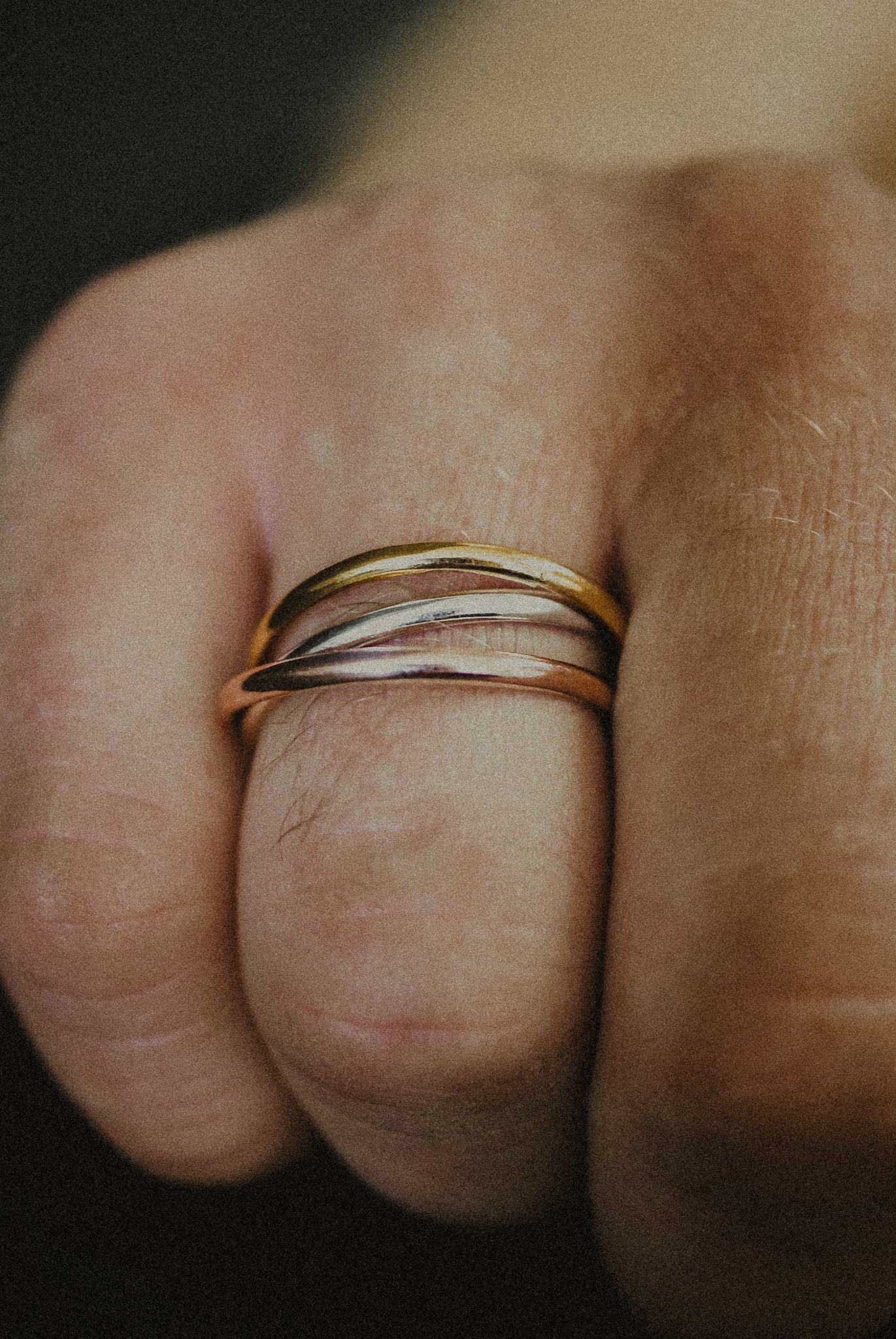 Thick Interlocking Set of 3 Rings, Mixed Metals