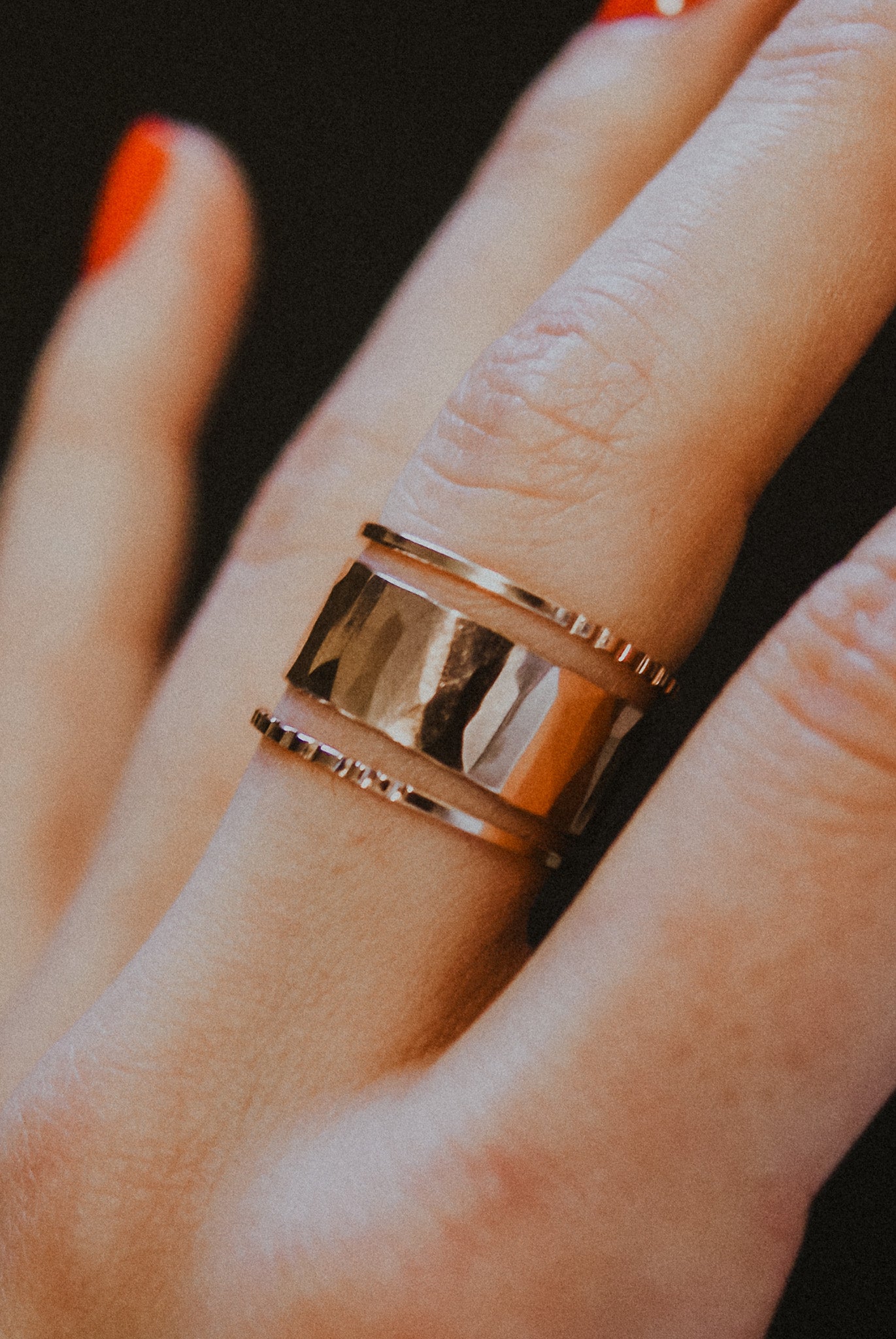 Wide Half Lined Set of 3 Stacking Rings, Gold Fill, Rose Gold Fill or Sterling Silver