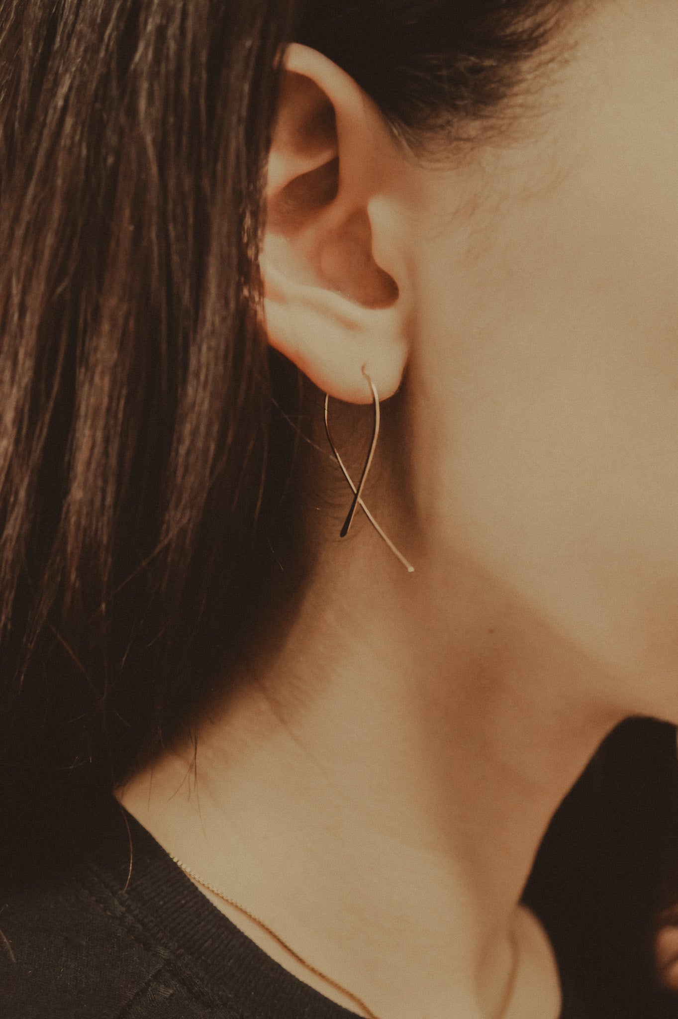 Ribbon Threader Hoop Earrings in Solid 14K Gold, Rose or White Gold