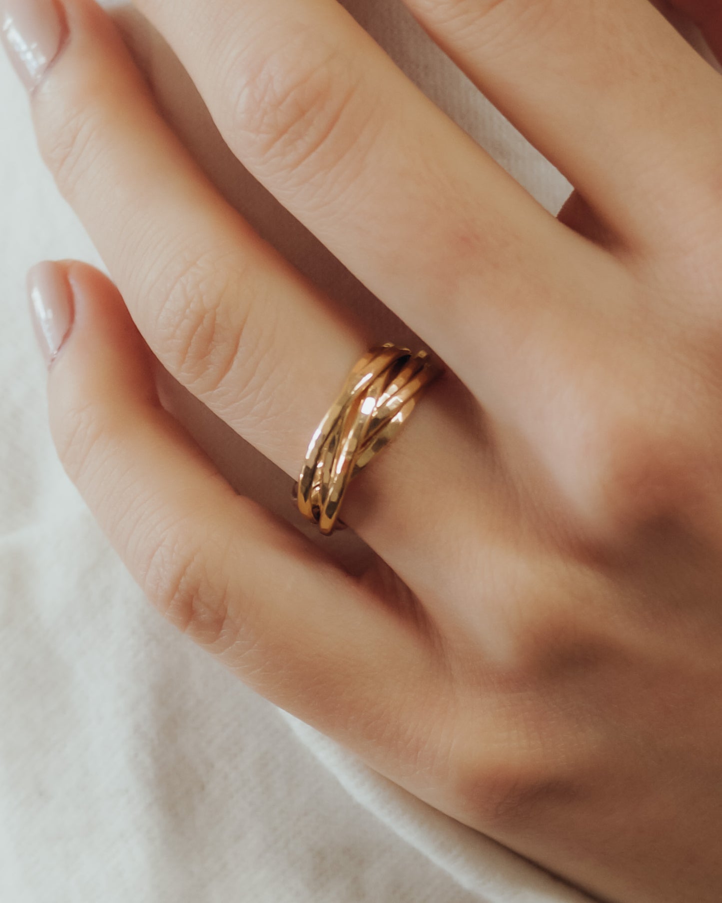 Thin Interlocking Set of 6 Rings, Solid 14K Gold