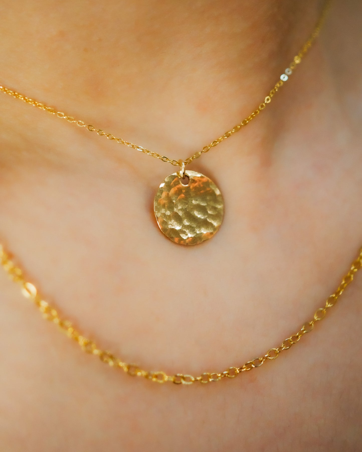 Hammered Medallion Charm, Solid 14K Gold