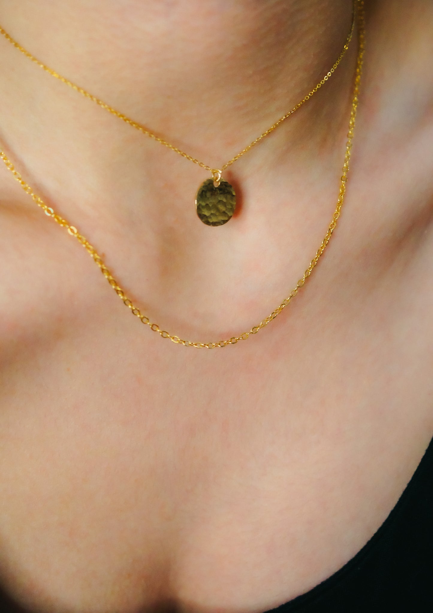 Hammered Medallion Charm, Solid 14K Gold