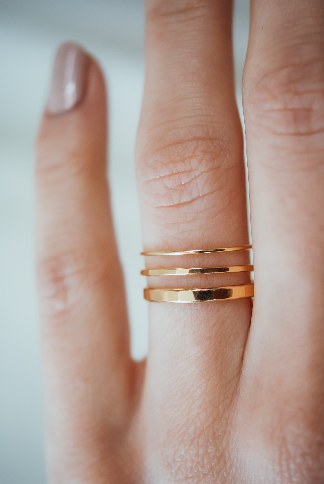 Basic Stacking Set Of 3 Rings, Solid 14K Gold or Rose Gold