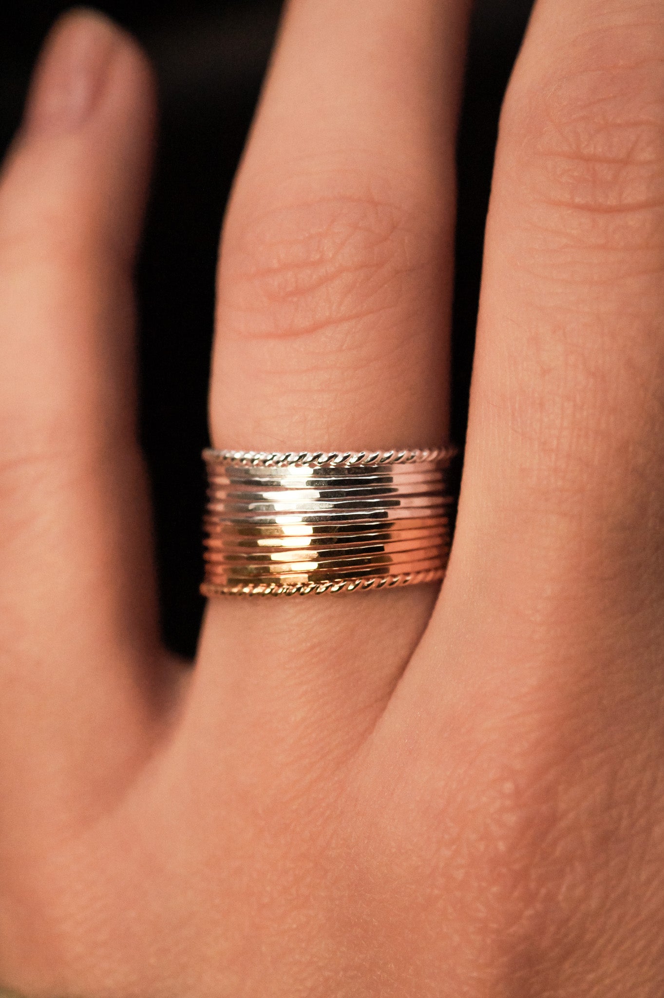 Ultra Thin + Twist Set of 12 Stacking Rings, Mixed Metal