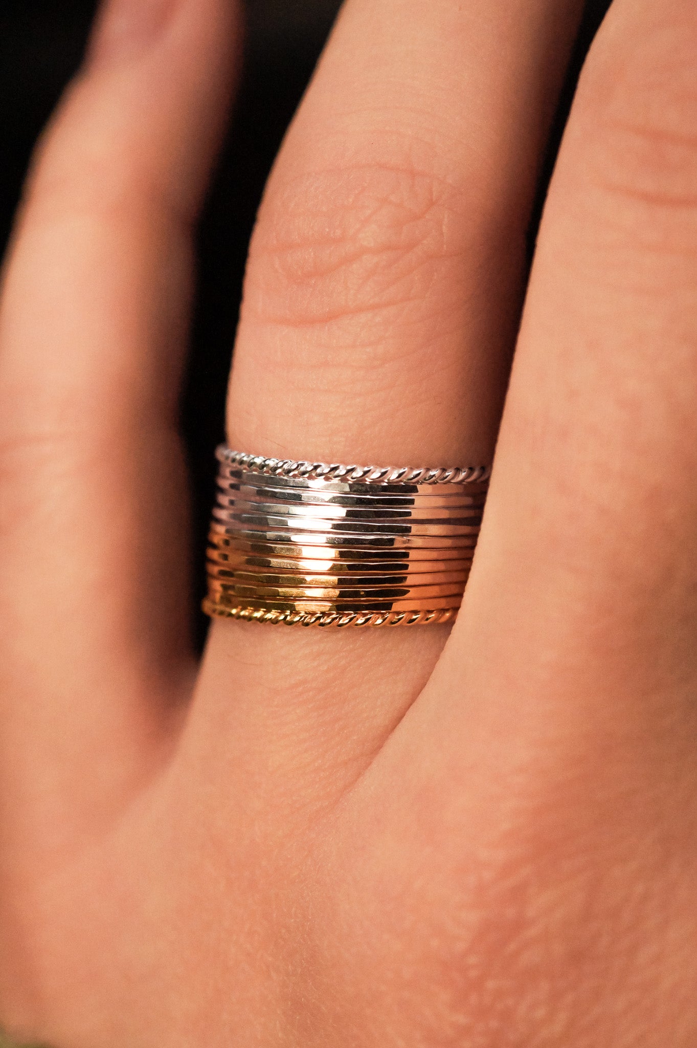 Ultra Thin + Twist Set of 12 Stacking Rings, Mixed Metal