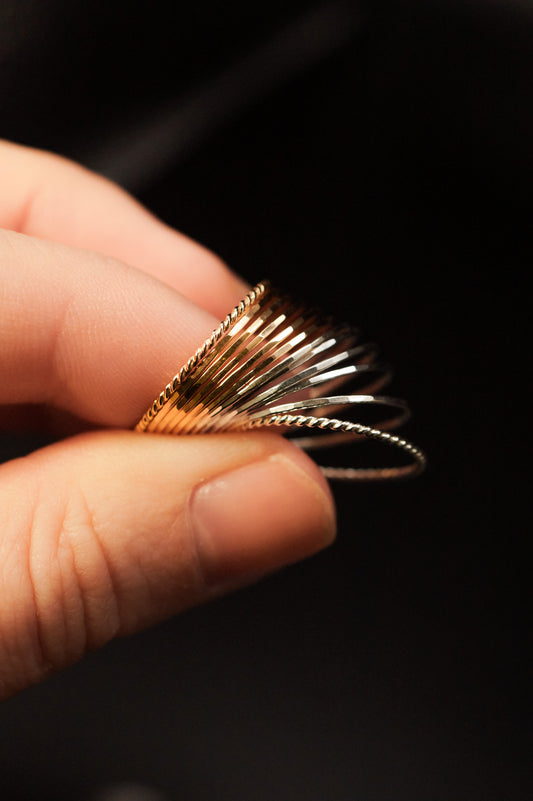 Ultra Thin + Twist Set of 12 Stacking Rings, Mixed Metal