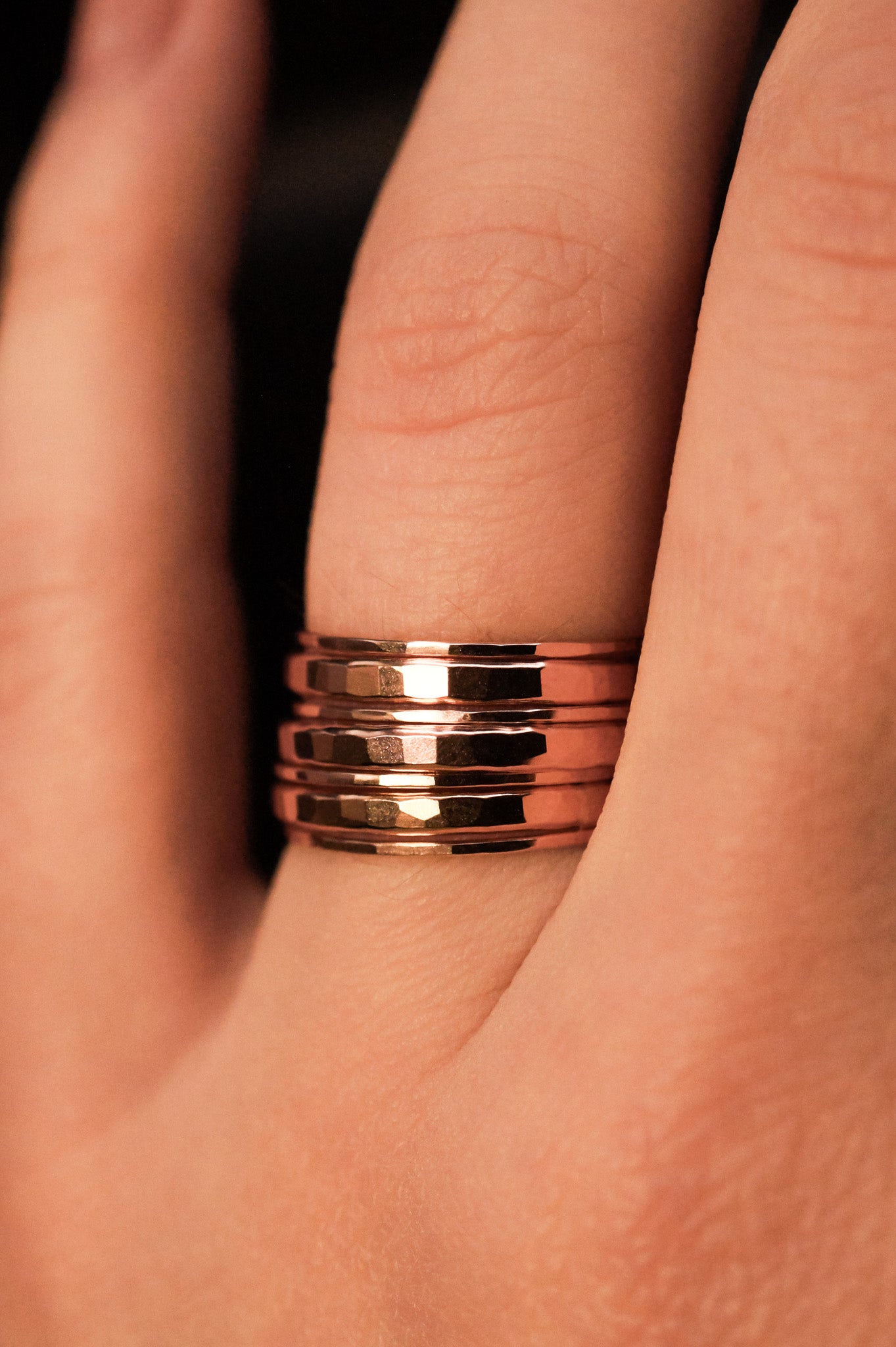 Hammered Thick & Thin Set of 7 Stacking Rings, Gold Fill, Rose Gold Fill or Sterling Silver