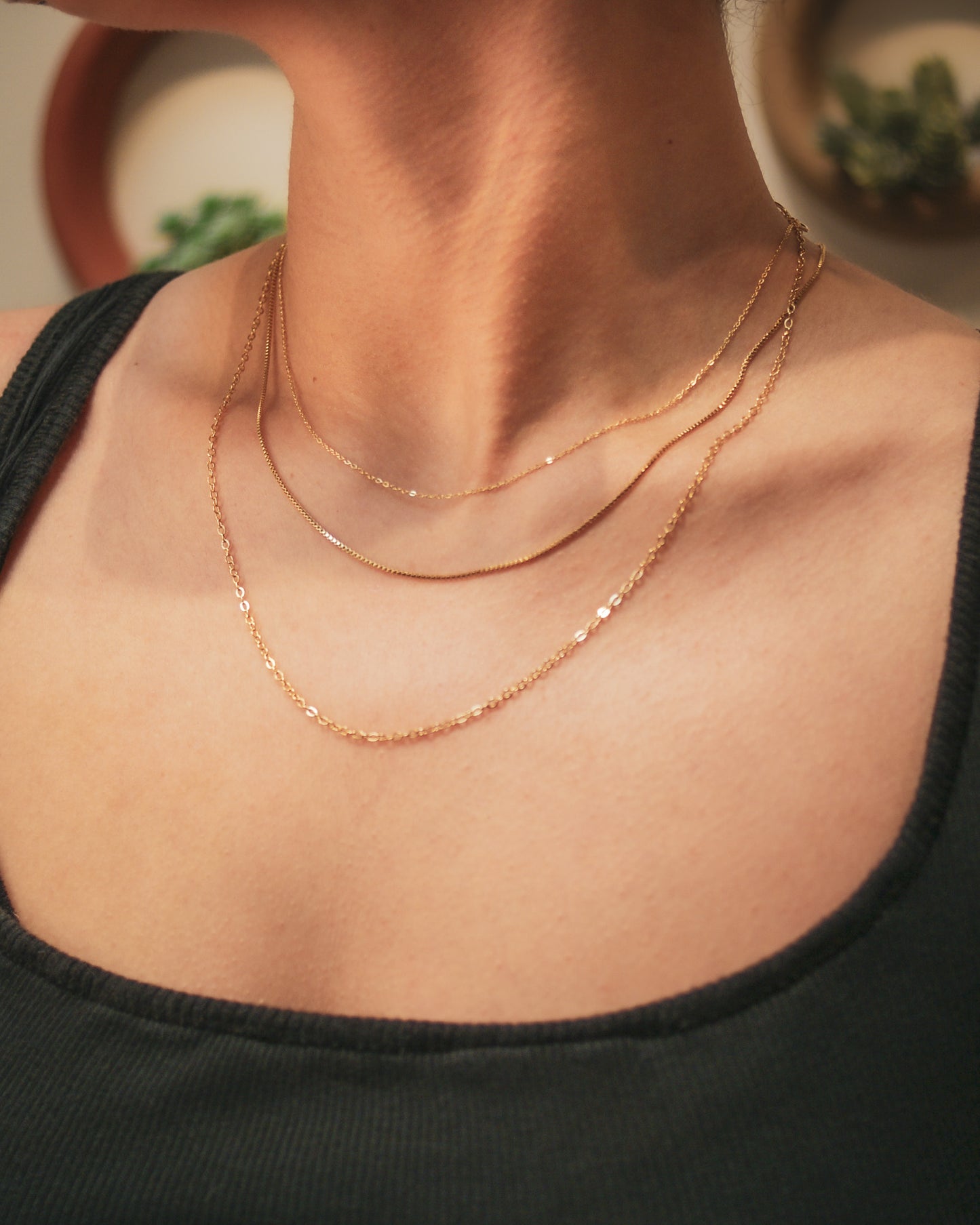 Box Chain Necklace, Solid 14K Gold