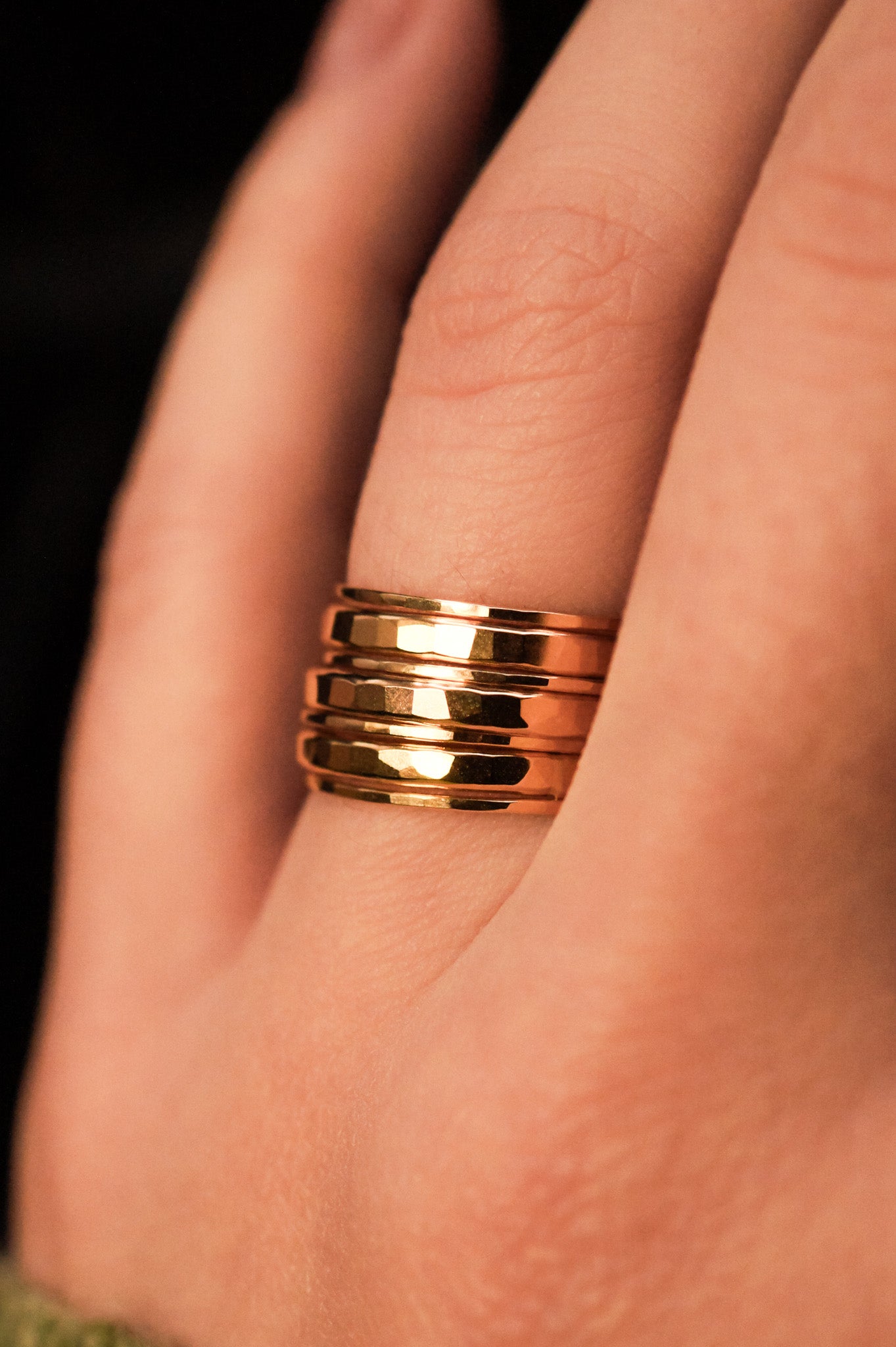 Hammered Thick & Thin Set of 7 Stacking Rings, Gold Fill, Rose Gold Fill or Sterling Silver