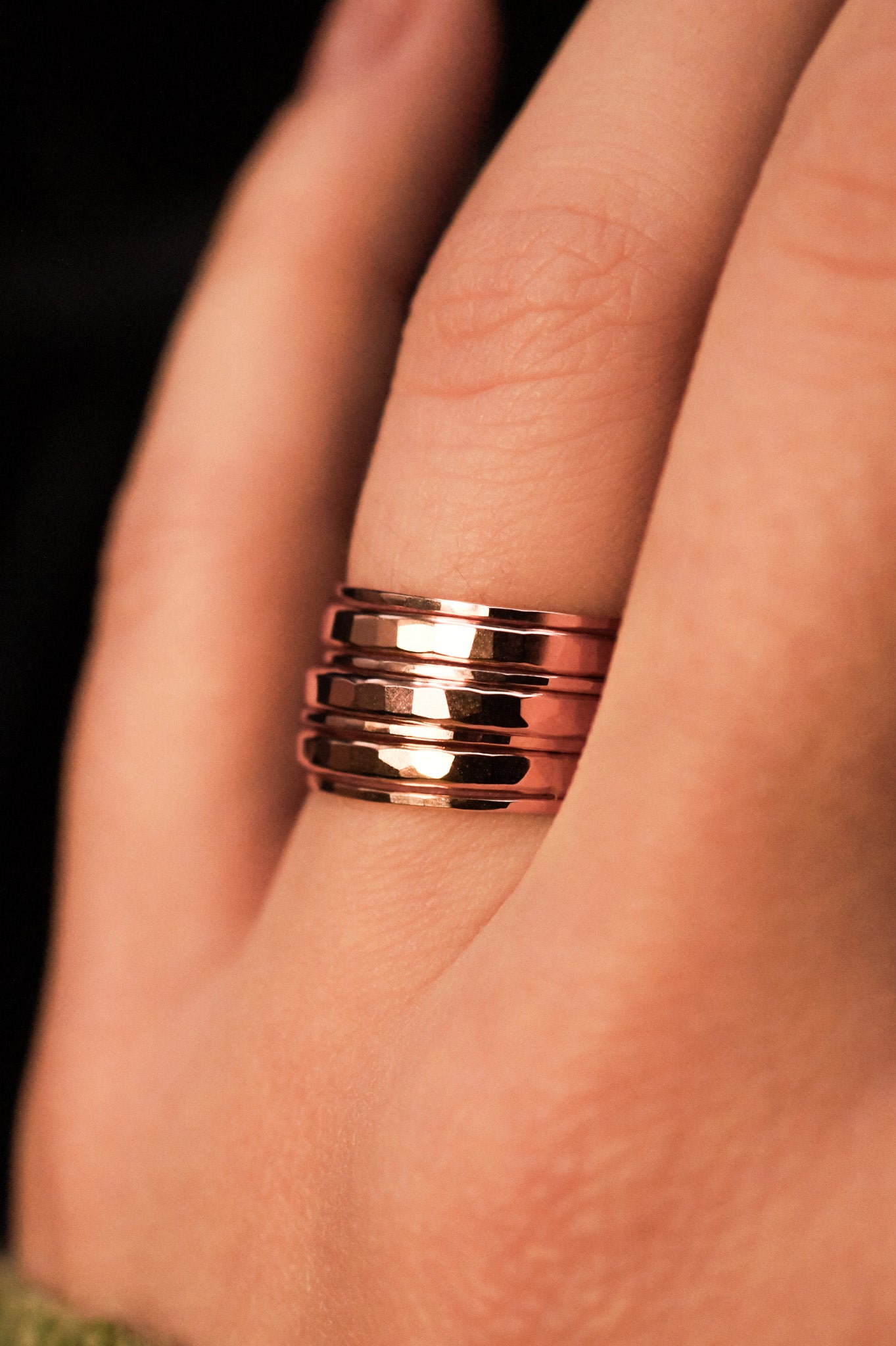 Hammered Thick & Thin Set of 7 Stacking Rings, Gold Fill, Rose Gold Fill or Sterling Silver