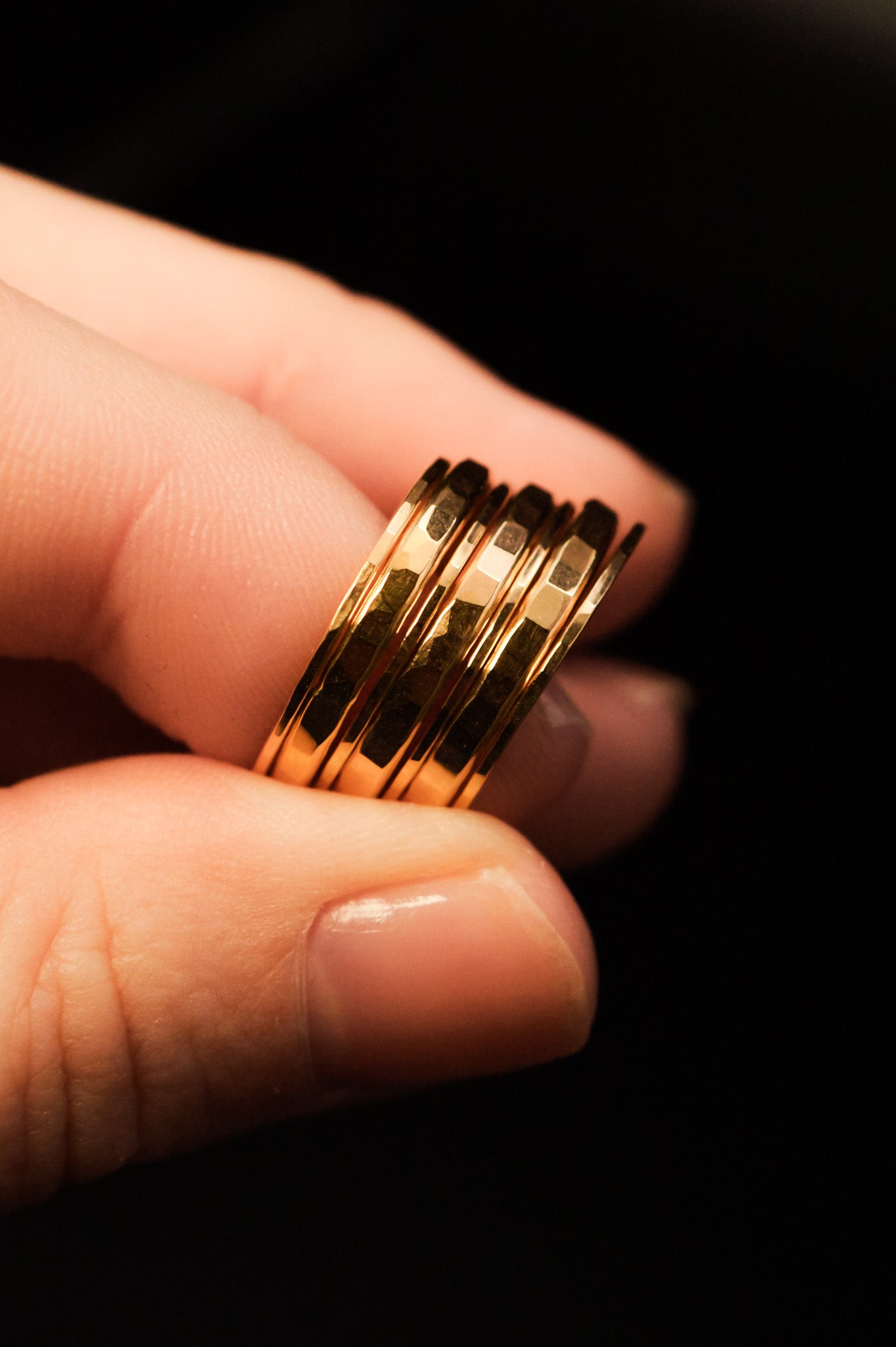 Hammered Thick & Thin Set of 7 Stacking Rings, Gold Fill, Rose Gold Fill or Sterling Silver
