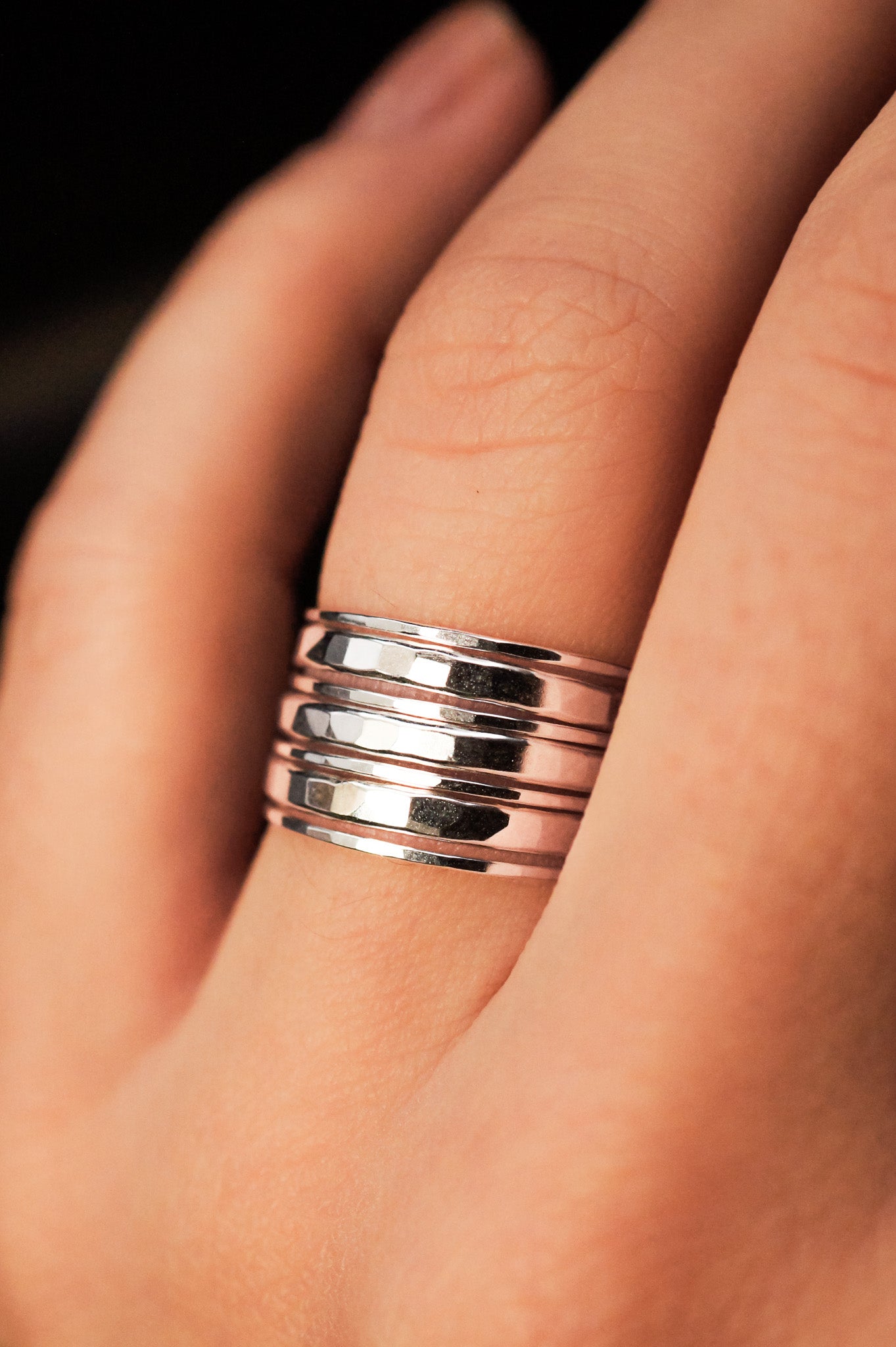 Hammered Thick & Thin Set of 7 Stacking Rings, Gold Fill, Rose Gold Fill or Sterling Silver
